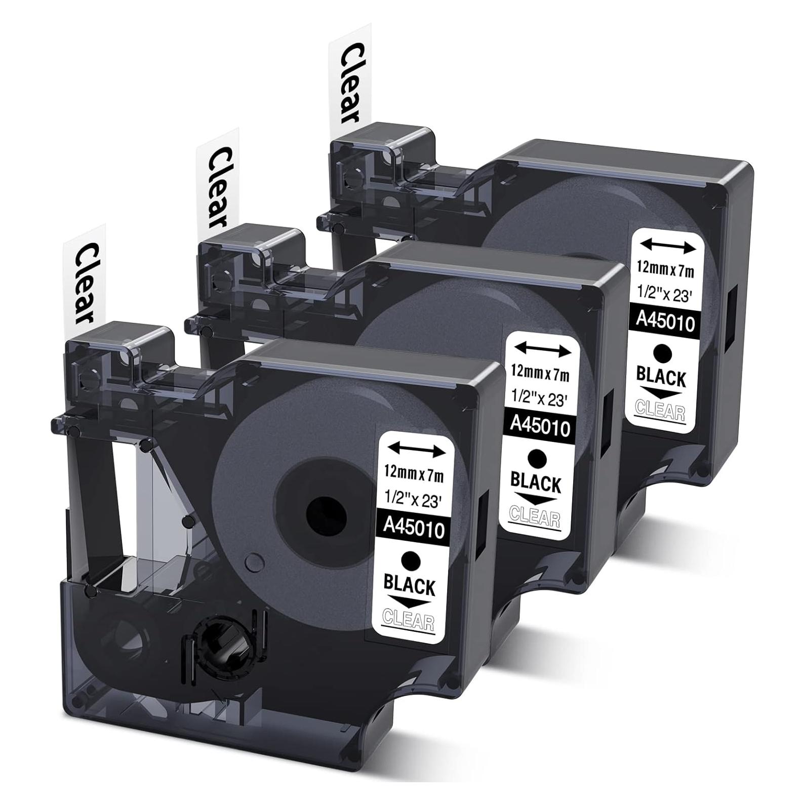 Cinta de Etiqueta Dymo D1 COLORWING 12mm x 7m Negra Transparente