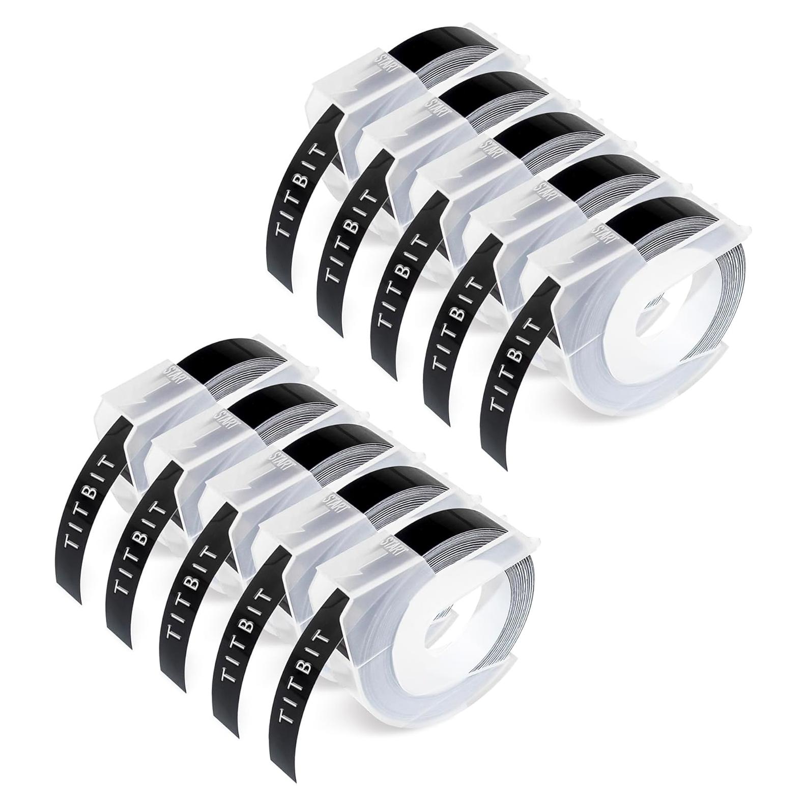 Cinta de Embossing TITBIT 10 Rollos 3/8" Negro para DYMO