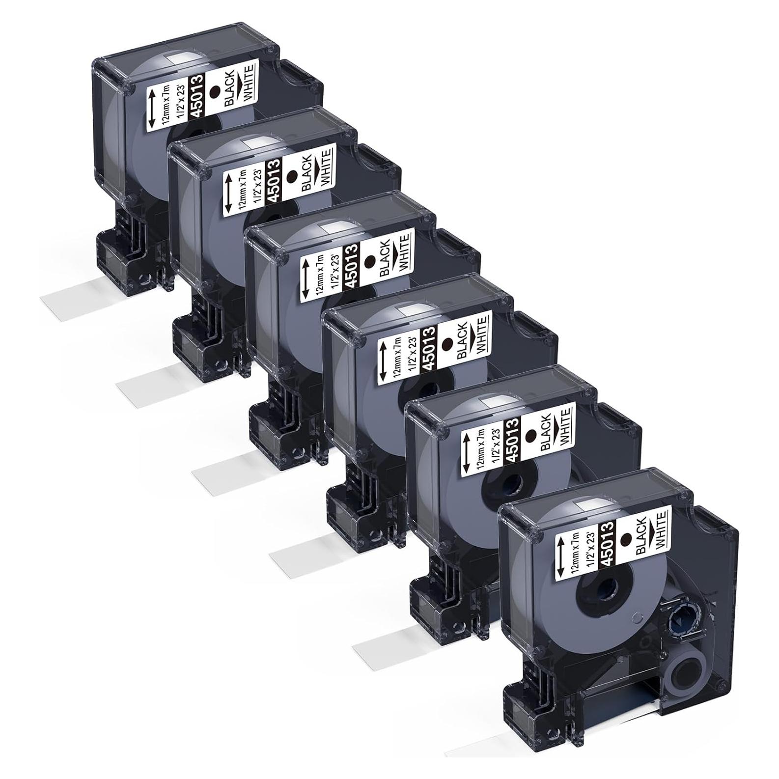Cinta de Etiqueta Dymo D1 45013 12mm Negro sobre Blanco 6-Pack