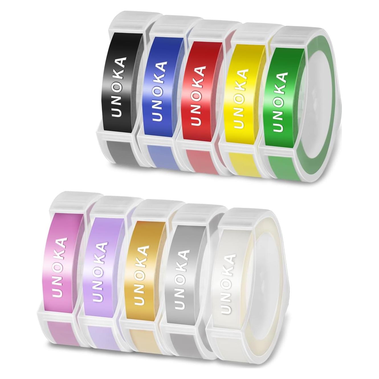 Cinta de Repuesto UNOKA para Etiquetadora Dymo 3/8" x 9.8' 10PK