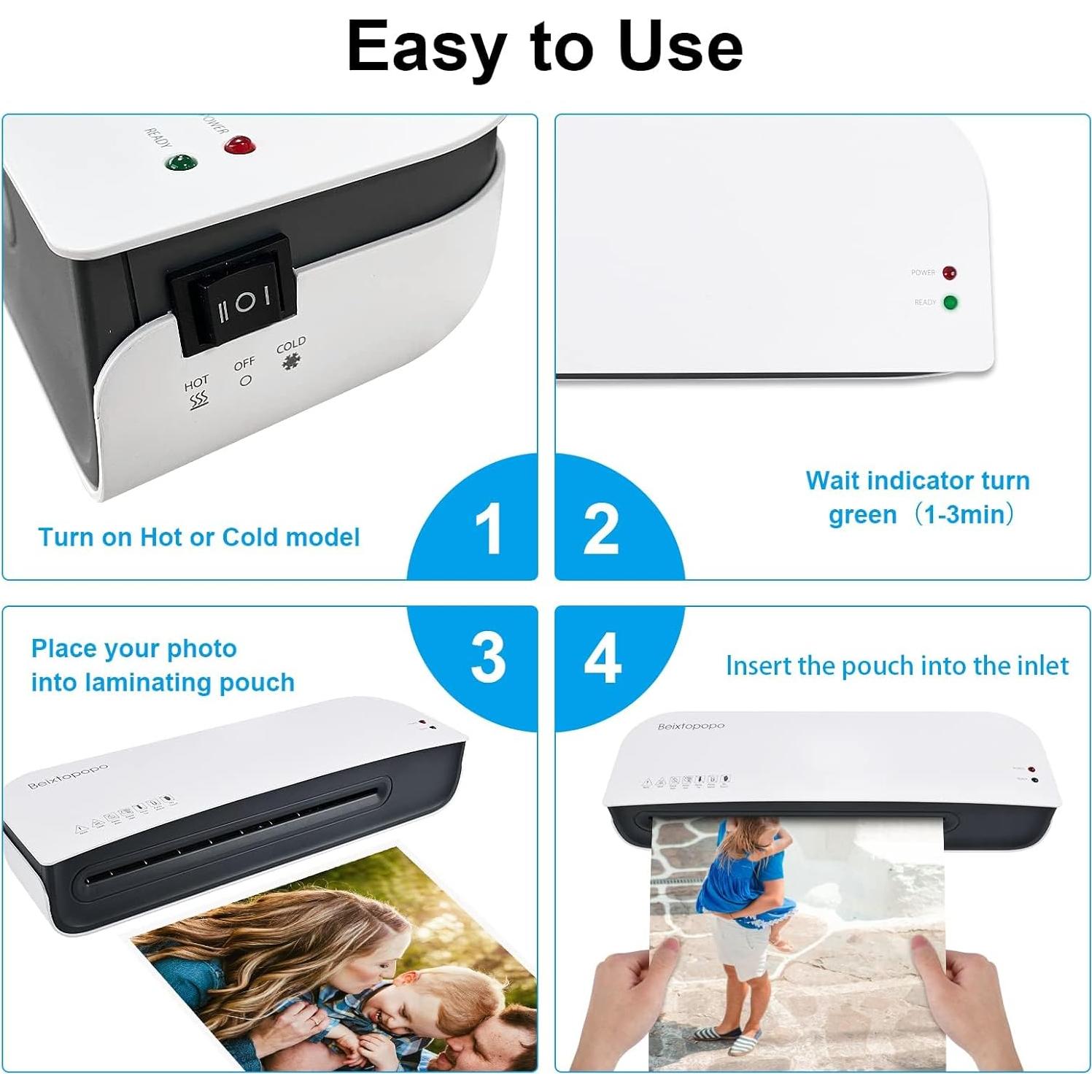 Laminadora A4 Beixtopopo 4 en 1 con Cortadora y 15 Bolsas