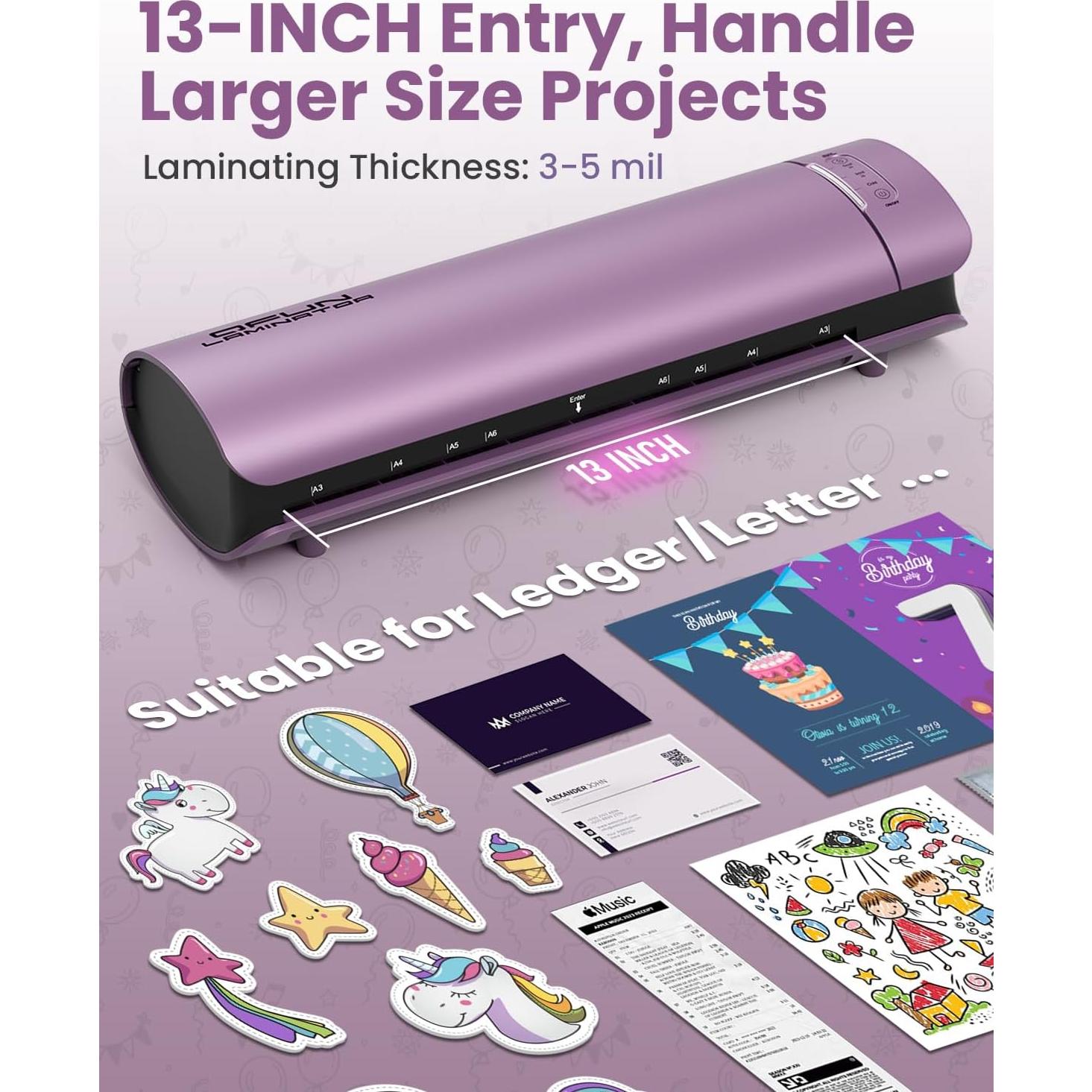 Laminadora Qfun A3 Térmica y Fría 13" 60s Calentamiento Púrpura