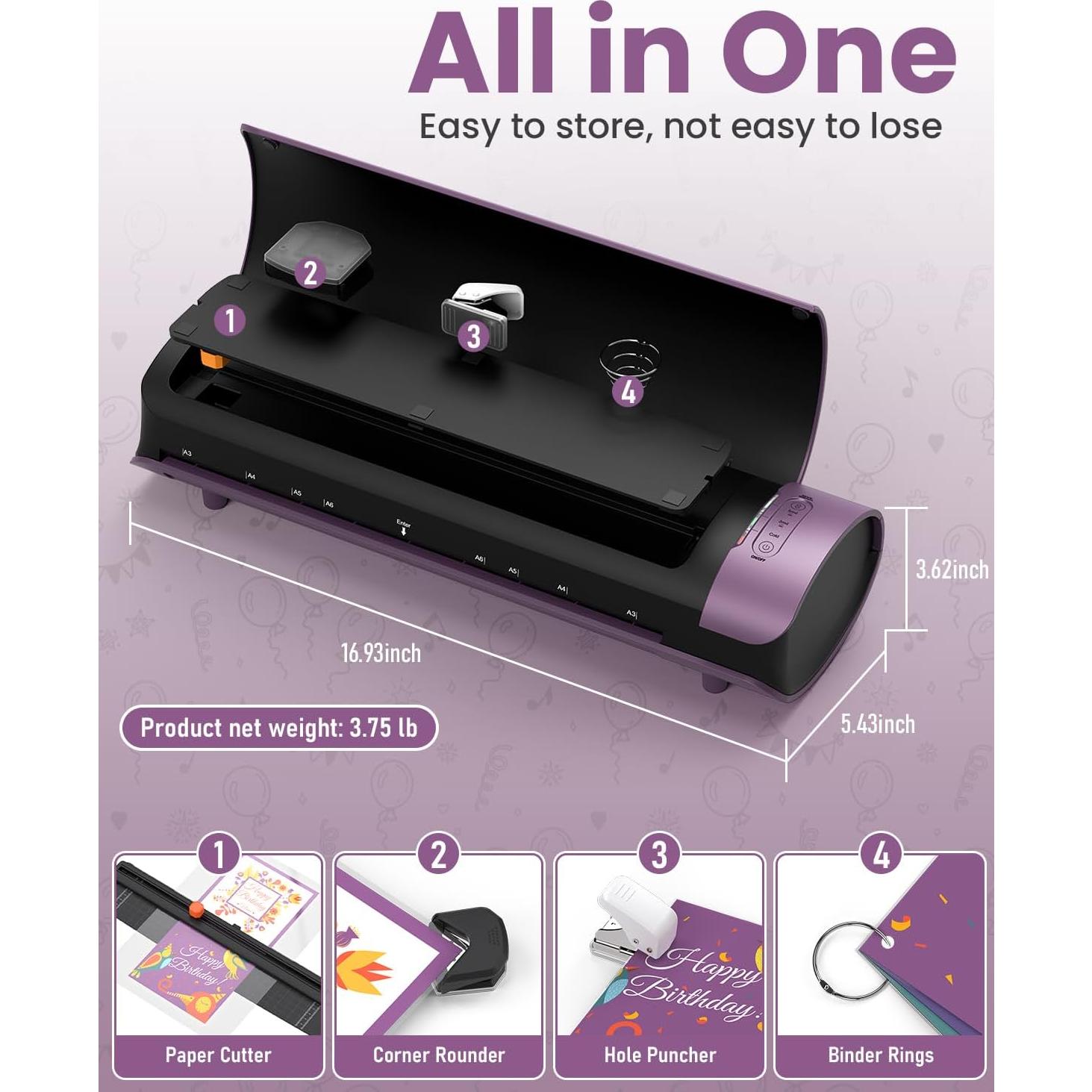 Laminadora Qfun A3 Térmica y Fría 13" 60s Calentamiento Púrpura