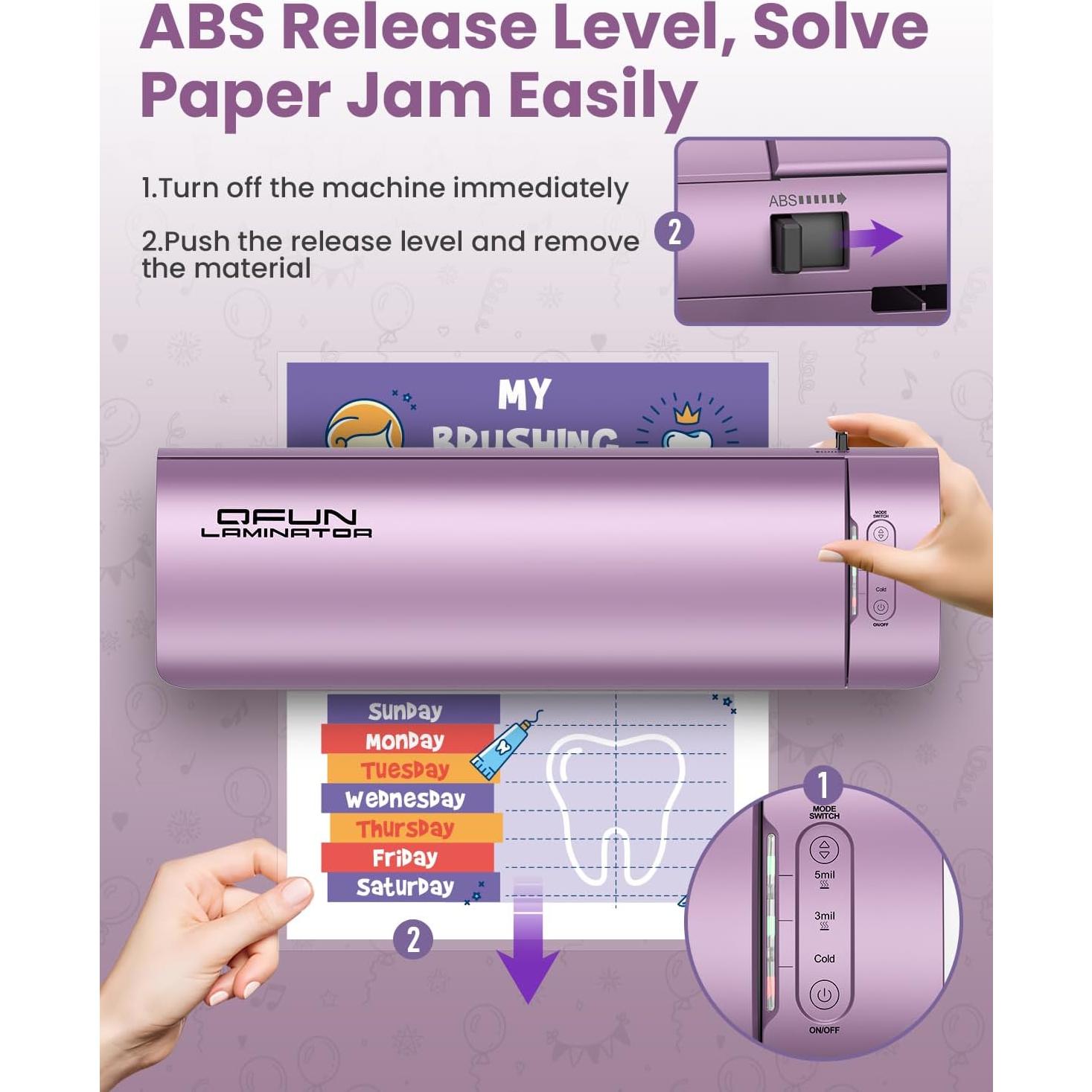 Laminadora Qfun A3 Térmica y Fría 13" 60s Calentamiento Púrpura