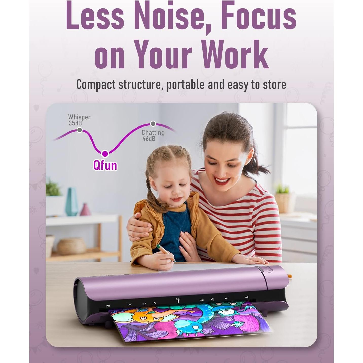 Laminadora Qfun A3 Térmica y Fría 13" 60s Calentamiento Púrpura