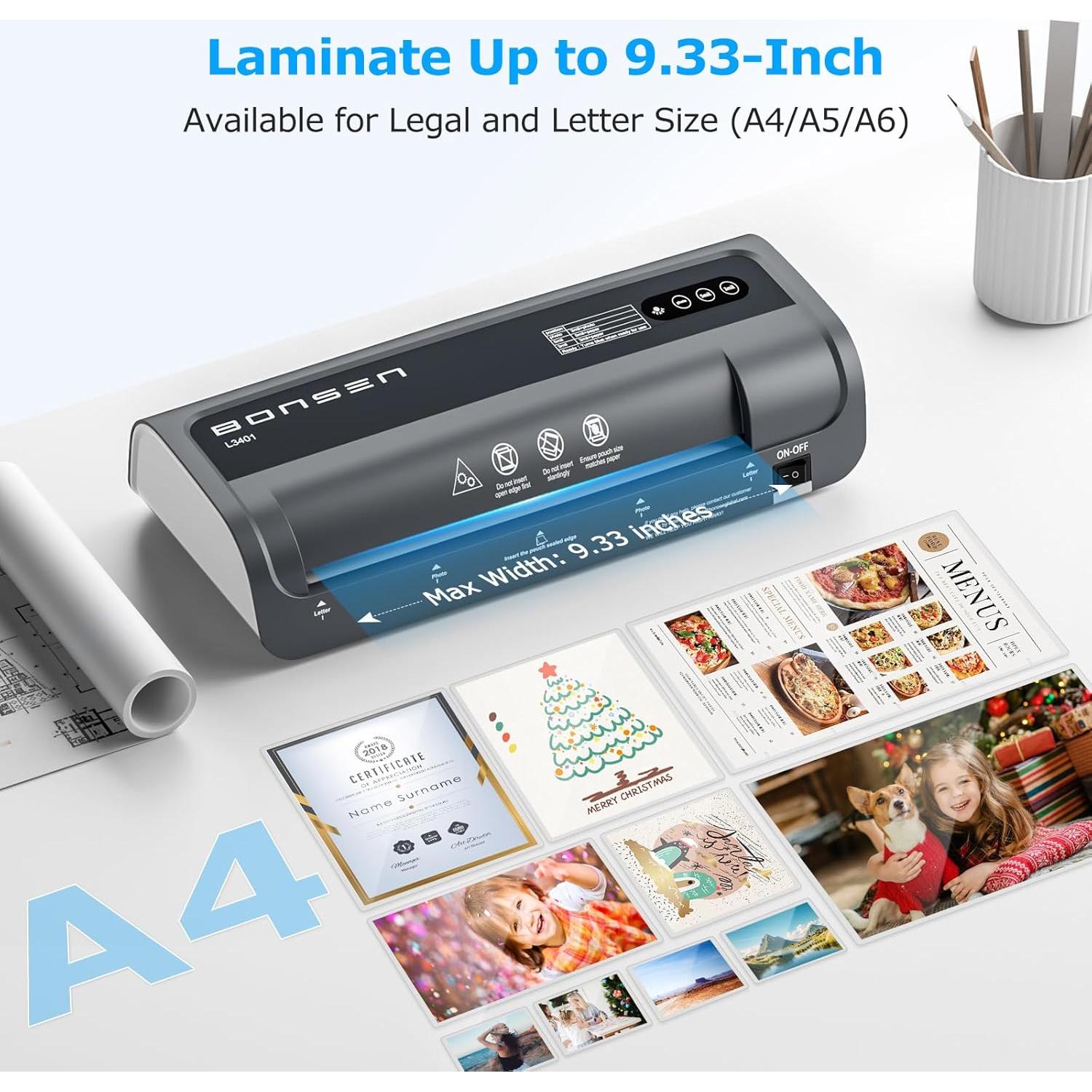 Laminadora Térmica A4 BONSEN 9.33" 4 en 1 con 100 Hojas