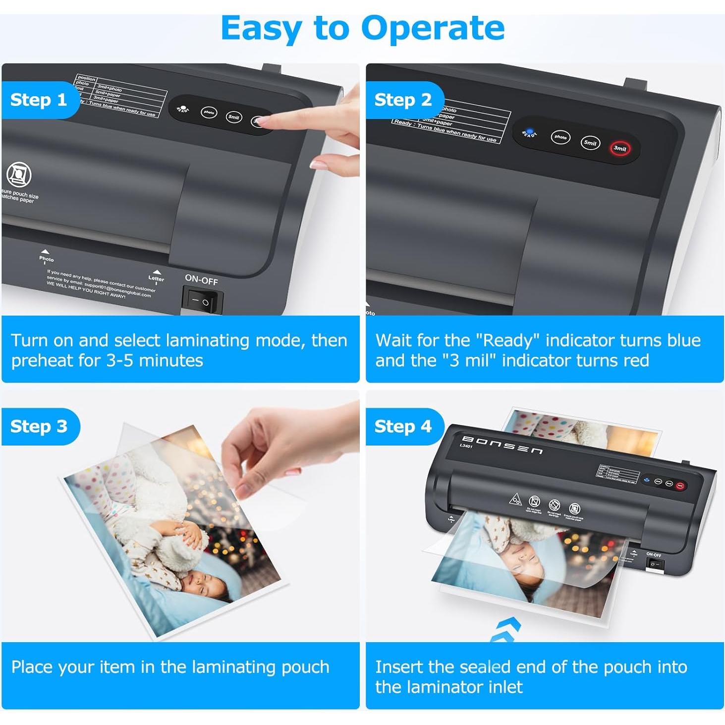 Laminadora Térmica A4 BONSEN 9.33" 4 en 1 con 100 Hojas