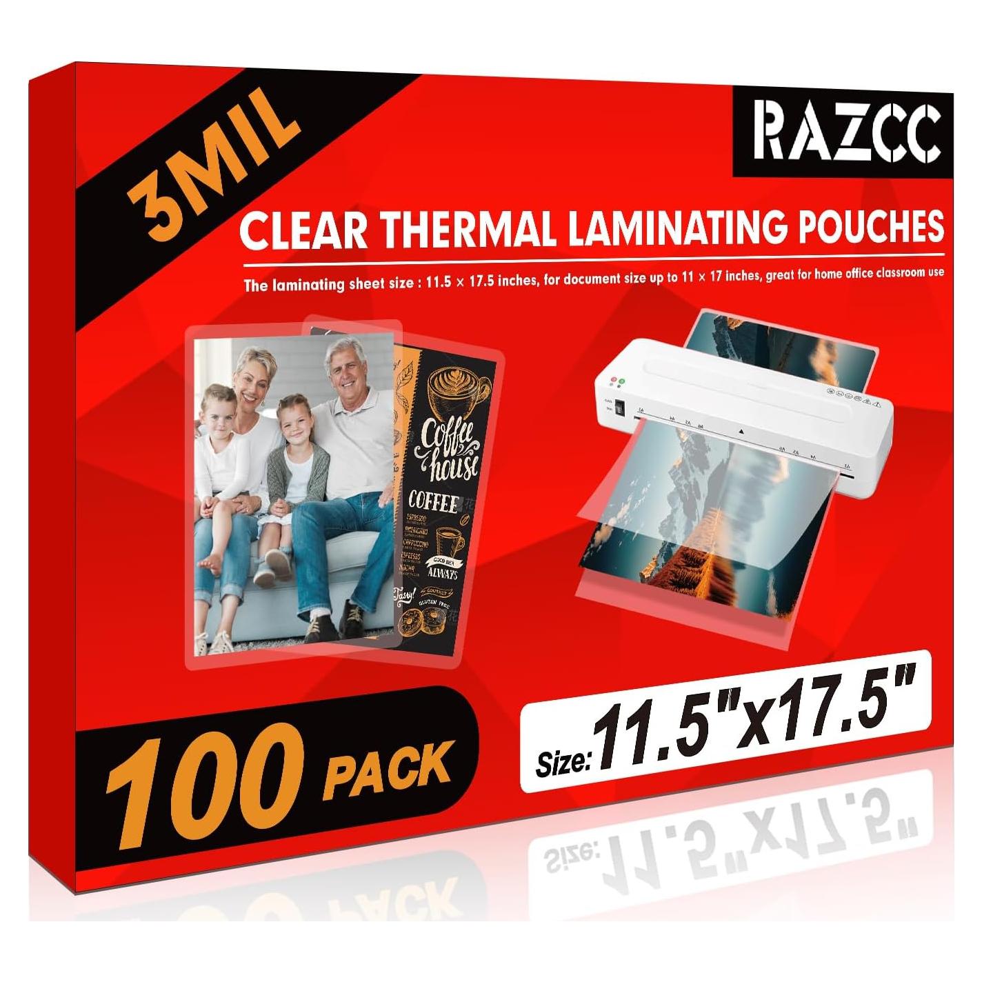 Hojas de Laminado RAZCC 100 Unidades 29.2 x 43.2 cm 3 Mil