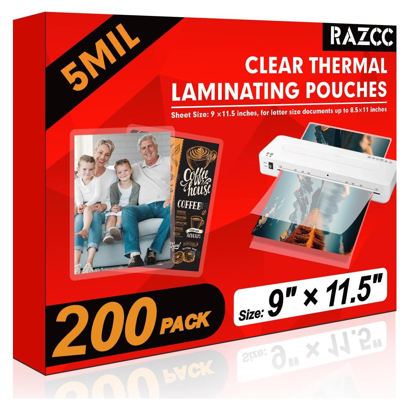 Hojas de Laminado RAZCC 200 Unidades 22.86 x 29.21 cm 5mil