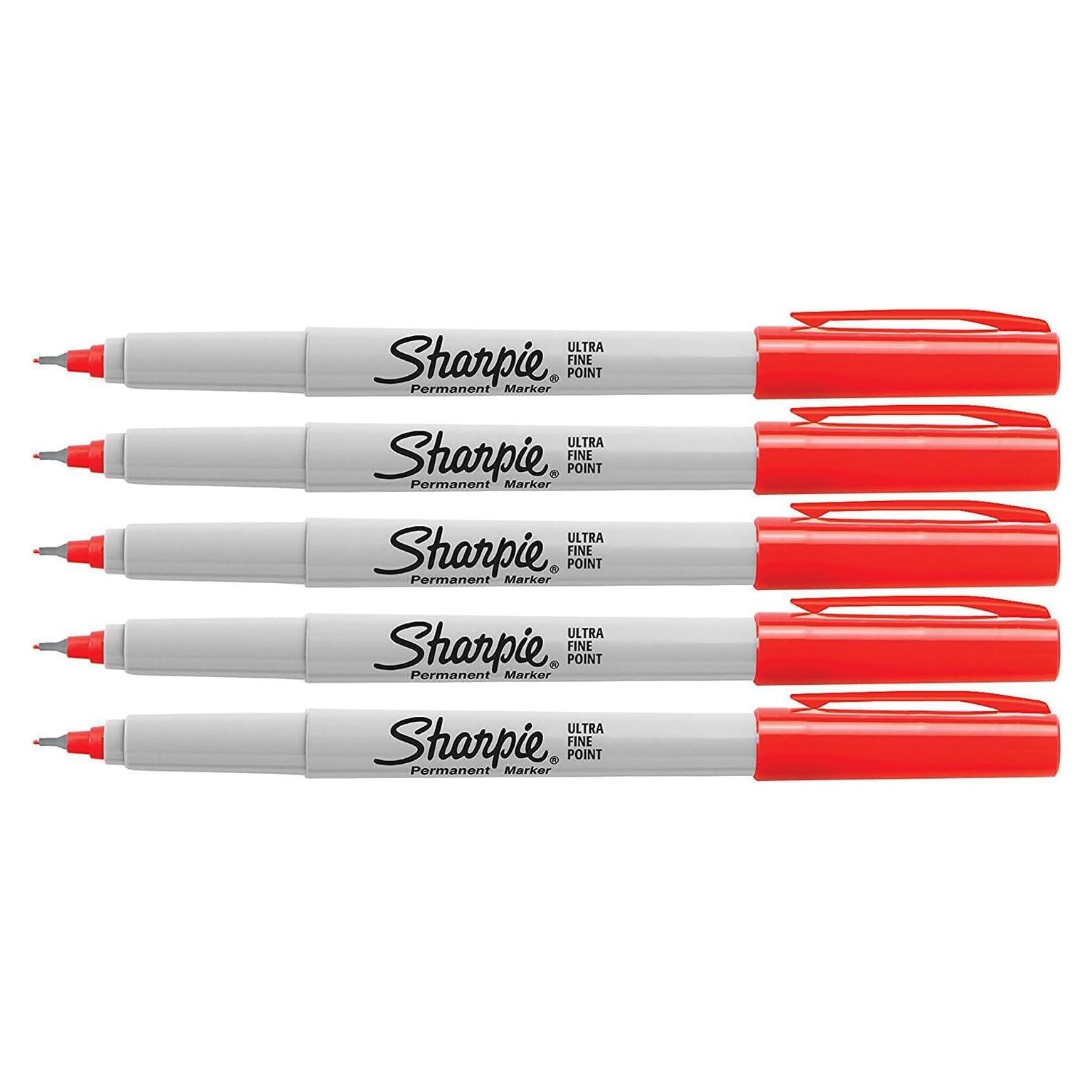 Marcadores Permanentes Sharpie Rojo Punta Ultra Fina - 5 Pzas