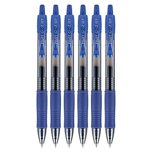 Bolígrafos de Gel Retráctiles Pilot G2, Punta Fina 0.7mm, Tinta Azul, Paquete de 6