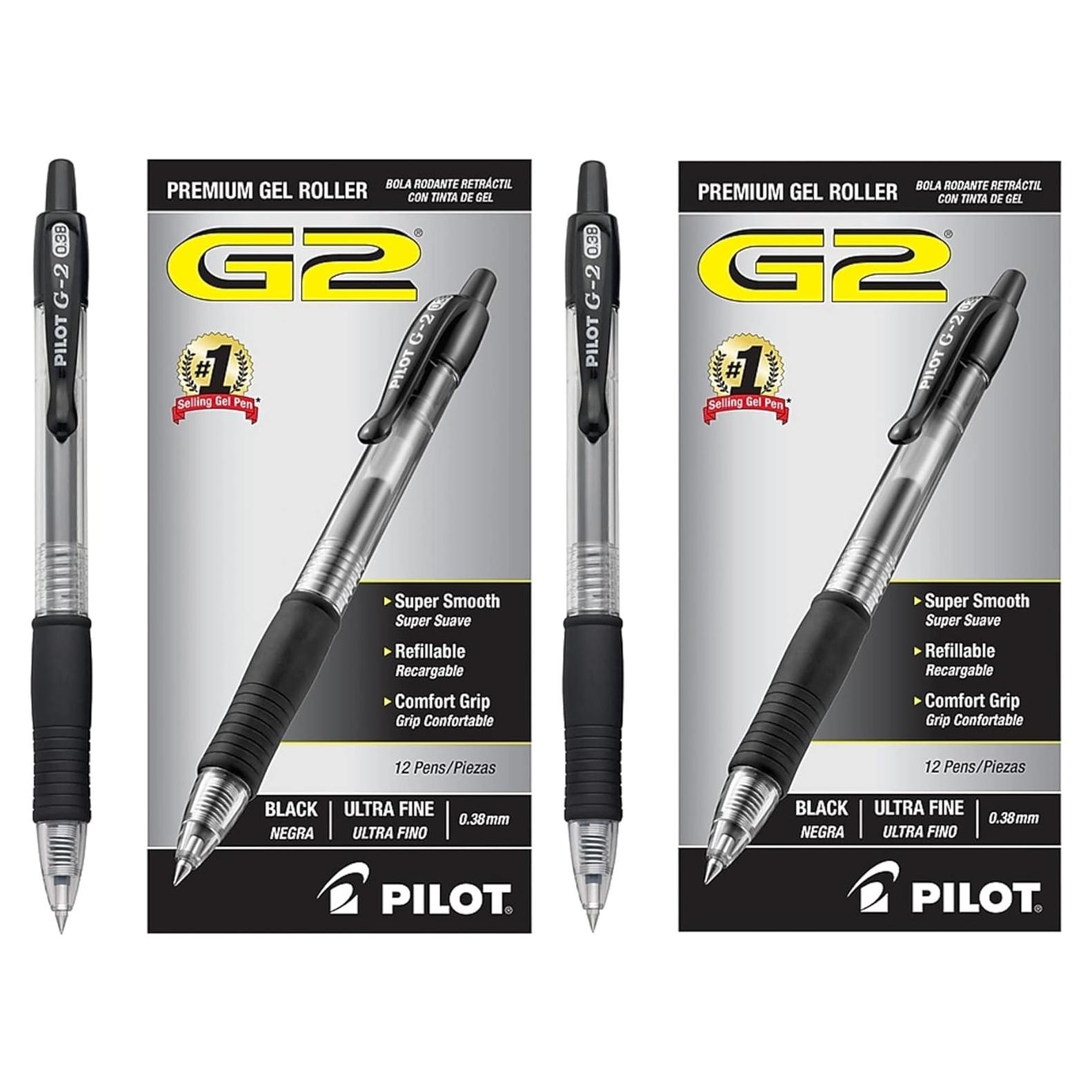 Bolígrafos de Gel Pilot G2 Premium 0.38 mm Tinta Negra 12 Unidades