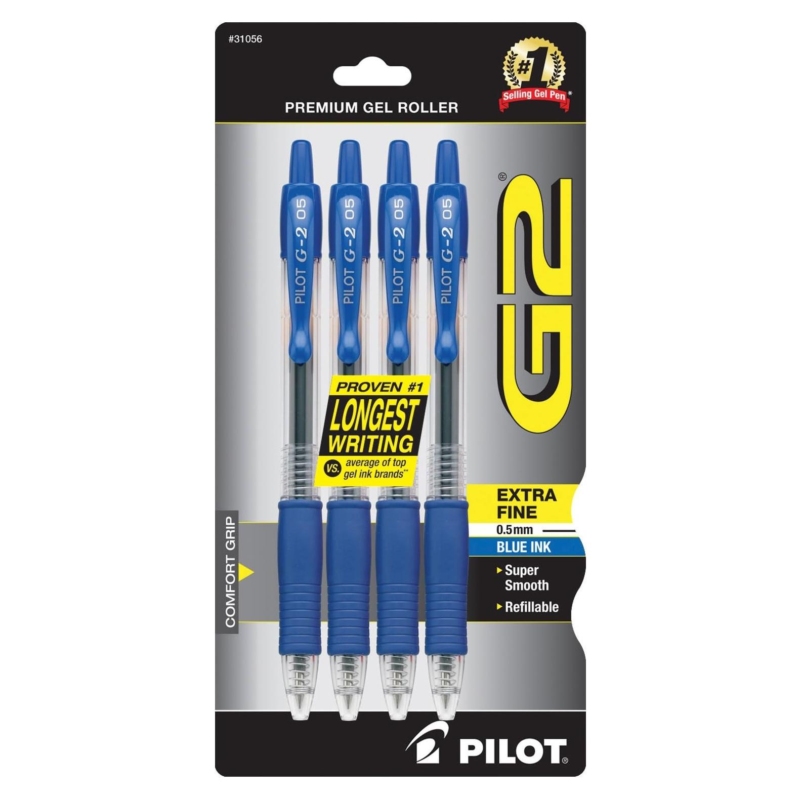 Bolígrafos de Gel Pilot G2 Retráctil 0.7mm Azul, Paquete de 4
