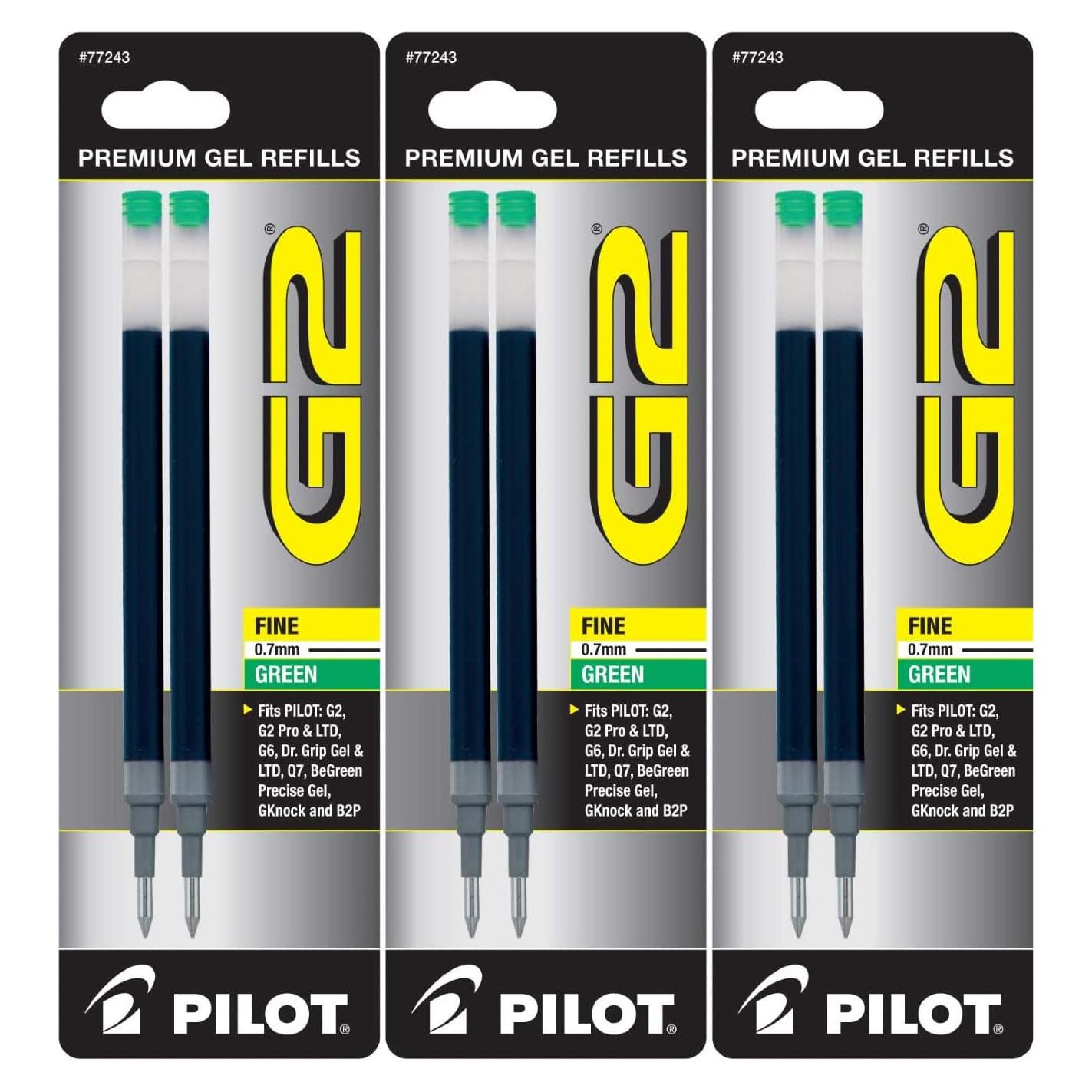 Recargas de Tinta de Gel Pilot G2 Verde 0.7mm - 6 Unidades