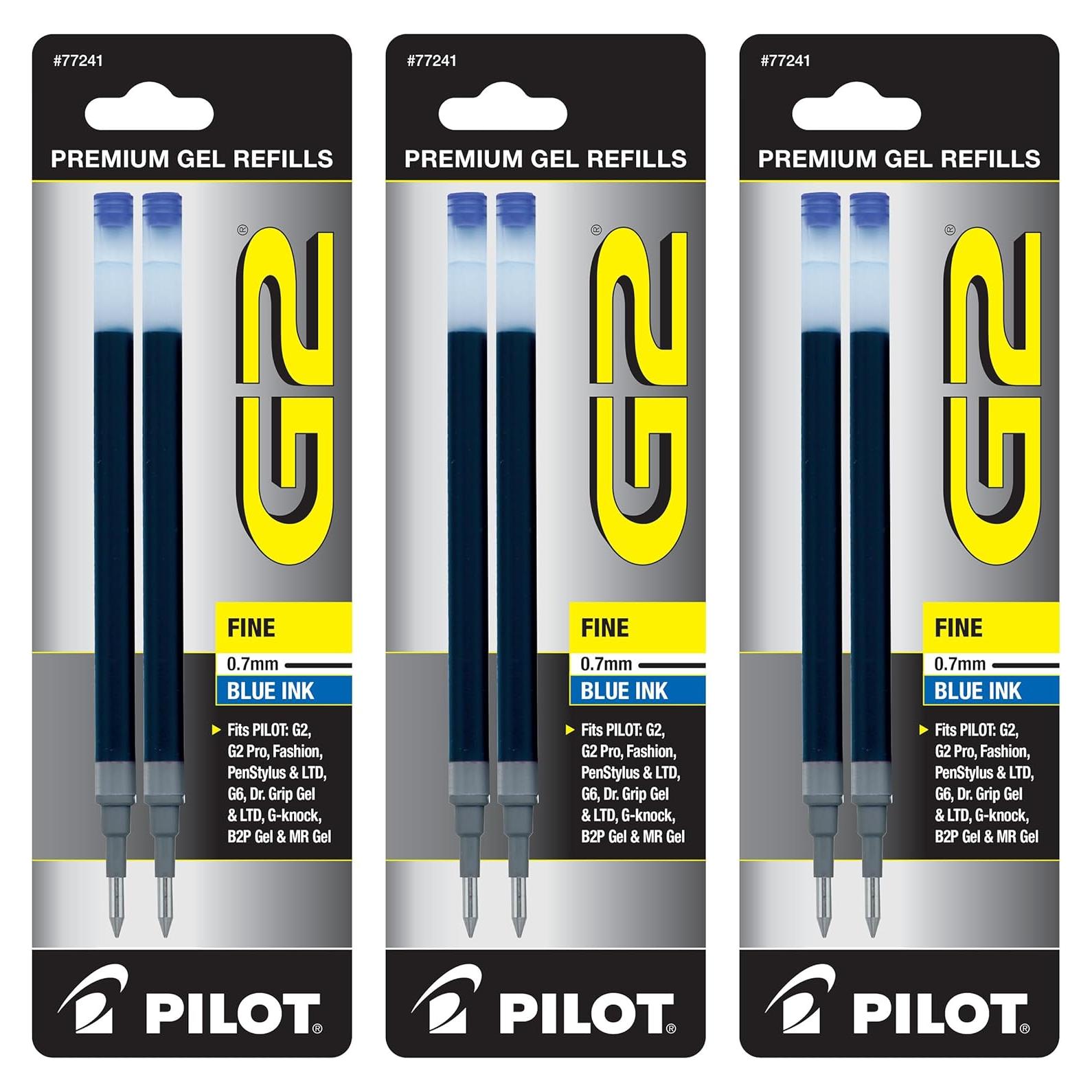 Recargas de bolígrafo Pilot G2, tinta gel azul, 0.7mm, 6 unidades