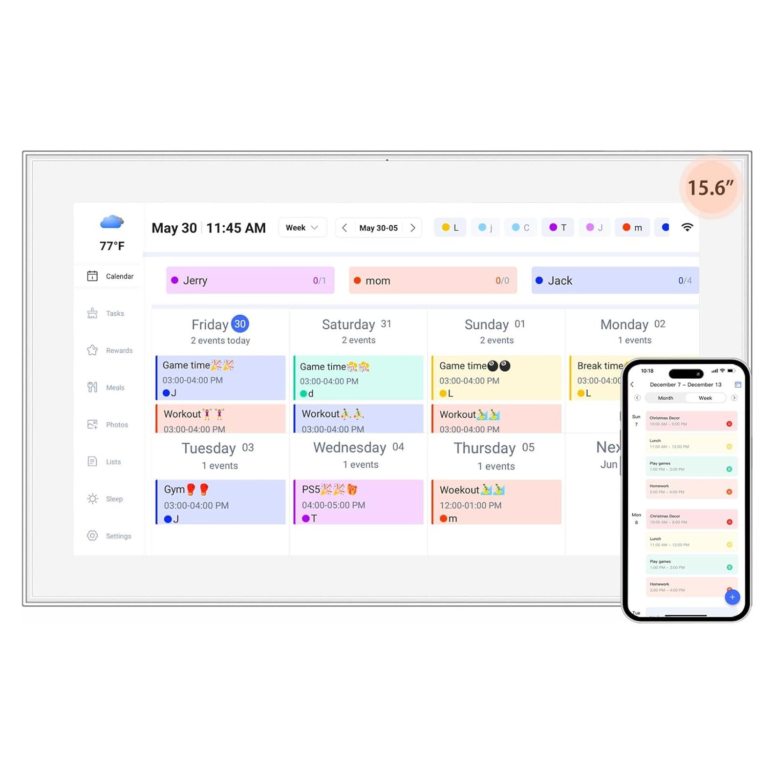 Calendario Digital YENOCK 15.6" Pantalla Táctil FHD Organizador