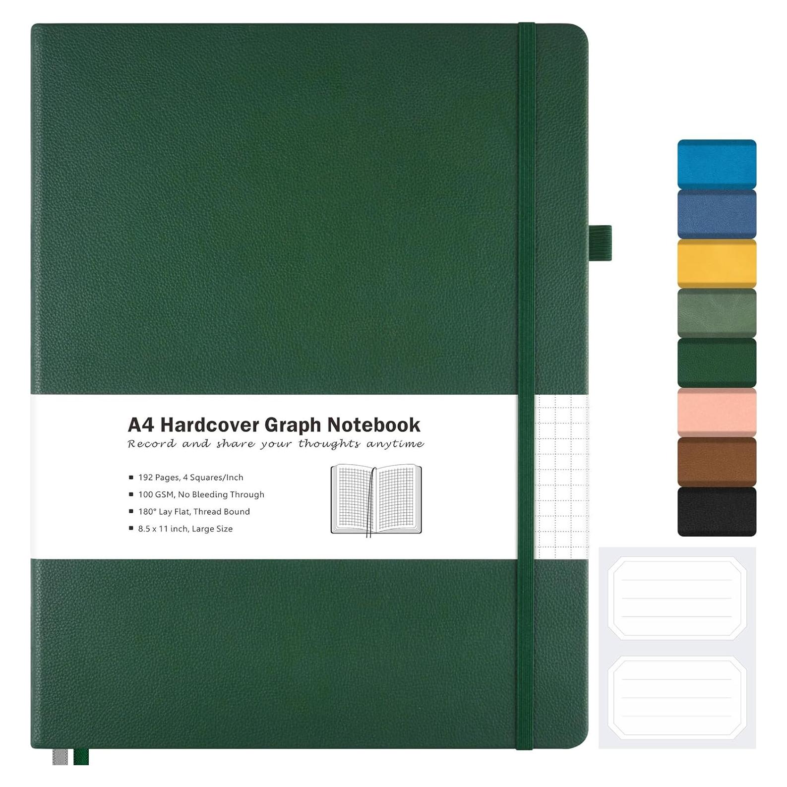 Cuaderno A4 Cuadriculado MALEDEN Verde Tapa Dura 192 Páginas