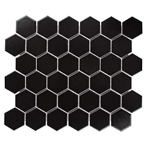 Mosaico de Porcelana Hexagonal Tenedos 31.75x29.21 cm Negro Mate