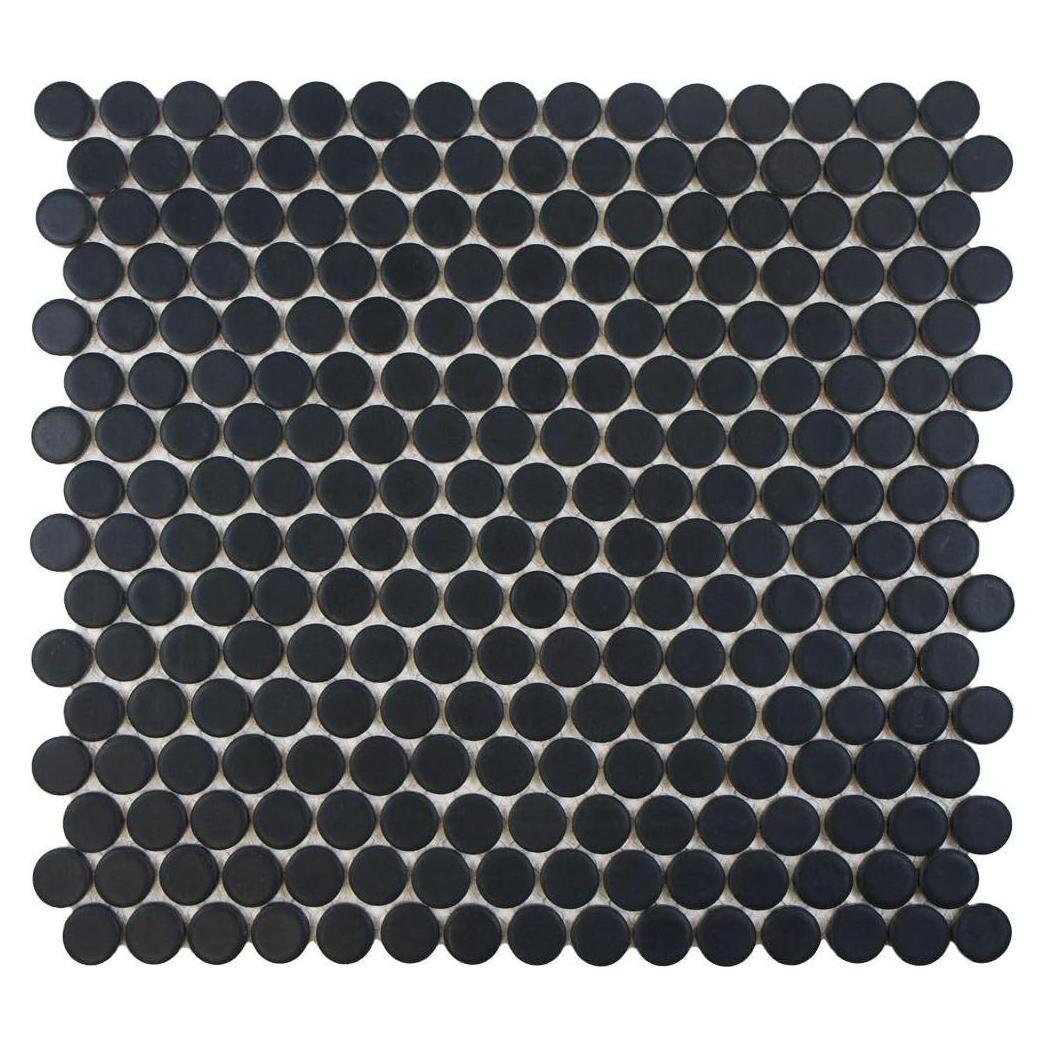 Azulejo de Porcelana Mosaico Redondo Tenedos Negro Mate 12x12