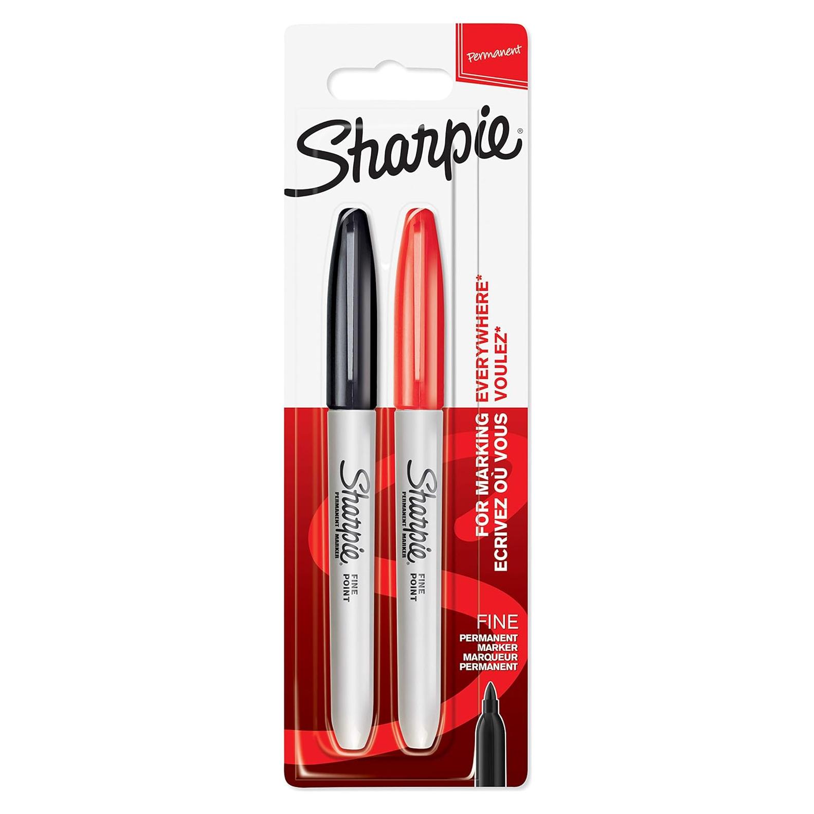 Marcadores Permanentes Sharpie Punta Fina Negro y Rojo Paquete 2
