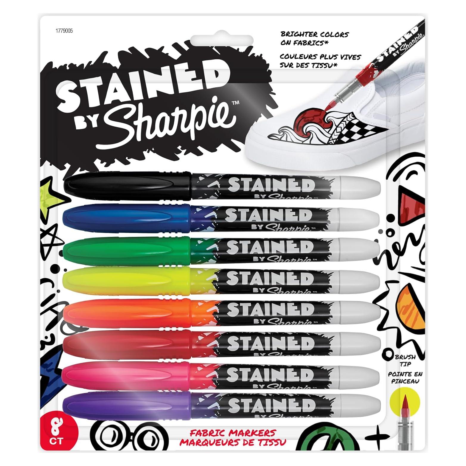 Marcadores de Tela Sharpie Stained, Punta de Pincel, 8 Colores