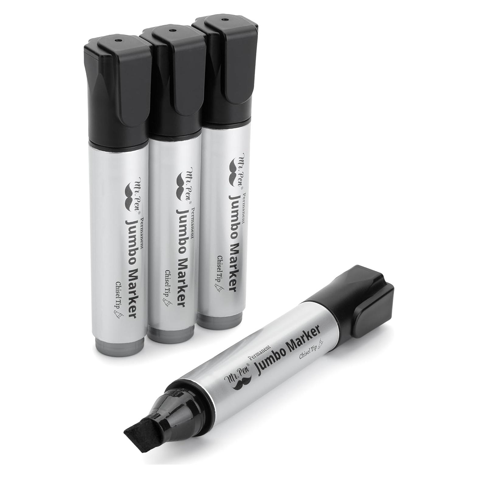 Marcadores Permanentes Jumbo Mr. Pen, 4 Piezas, Punta Cincel, Negro