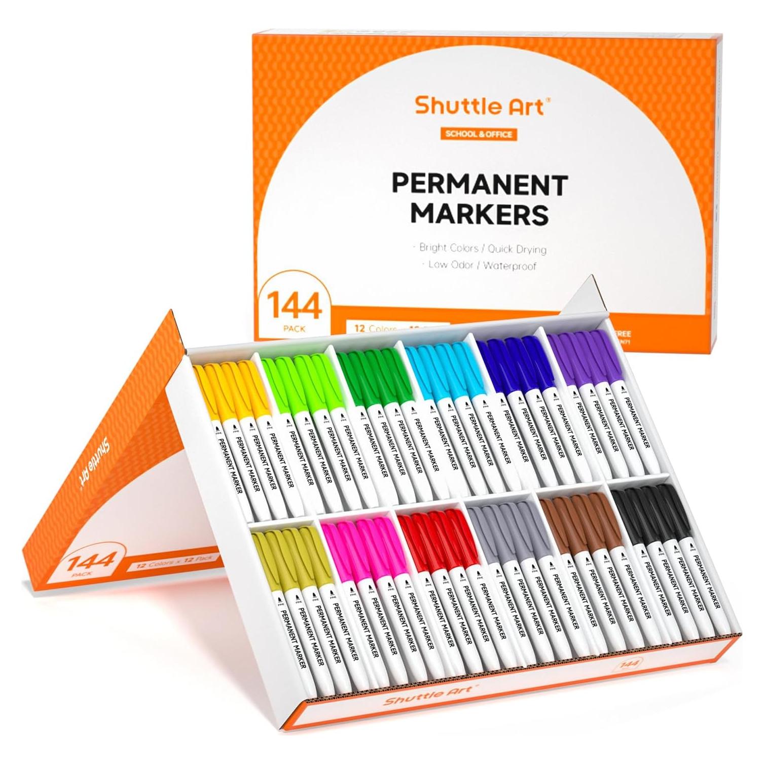 Paquete de 144 Marcadores Permanentes Shuttle Art - 12 Colores Brillantes