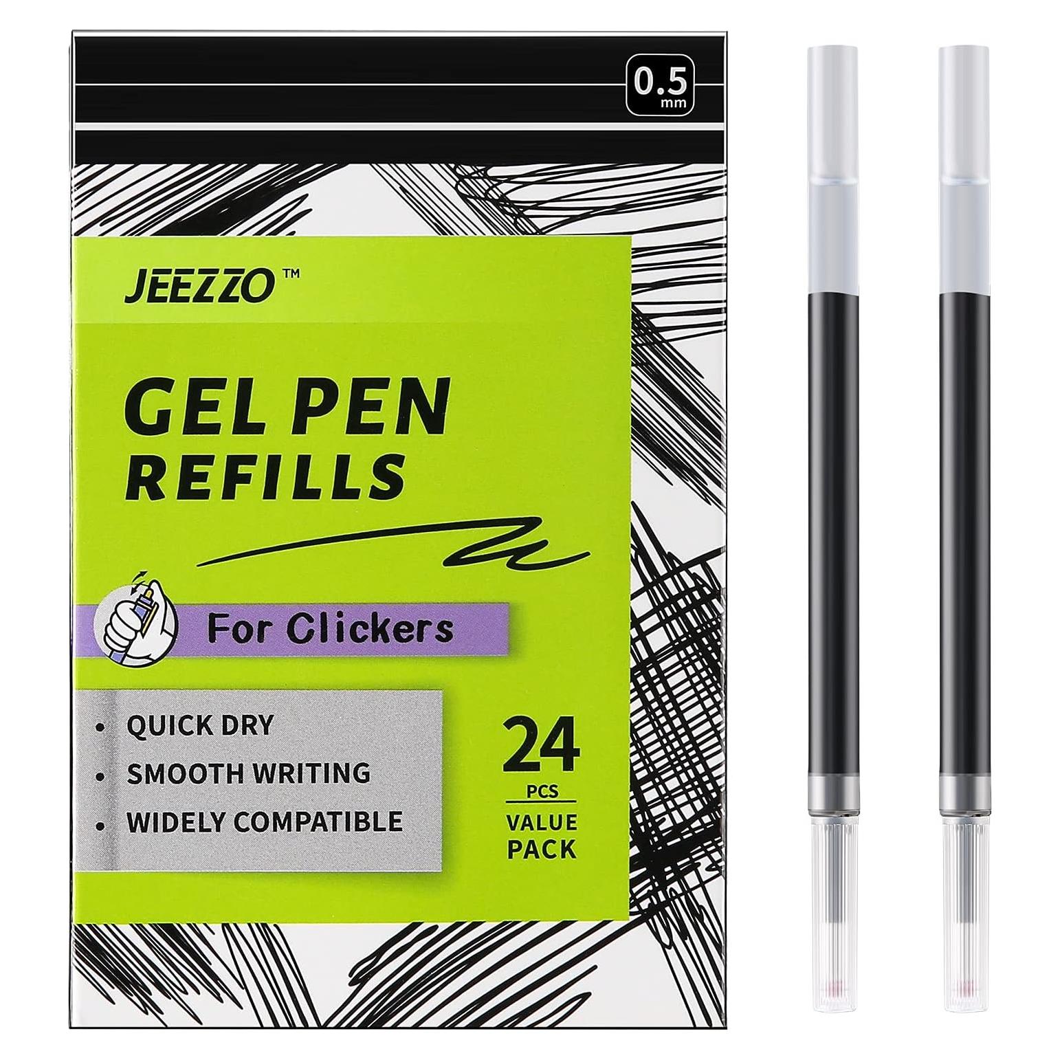 Recargas de tinta negra Jeezzo 0.5mm para bolígrafos retráctiles - 24 pcs