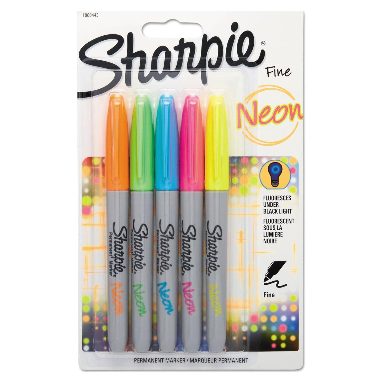 Marcador Permanente Neon Sharpie Fino - Paquete de 5 Colores