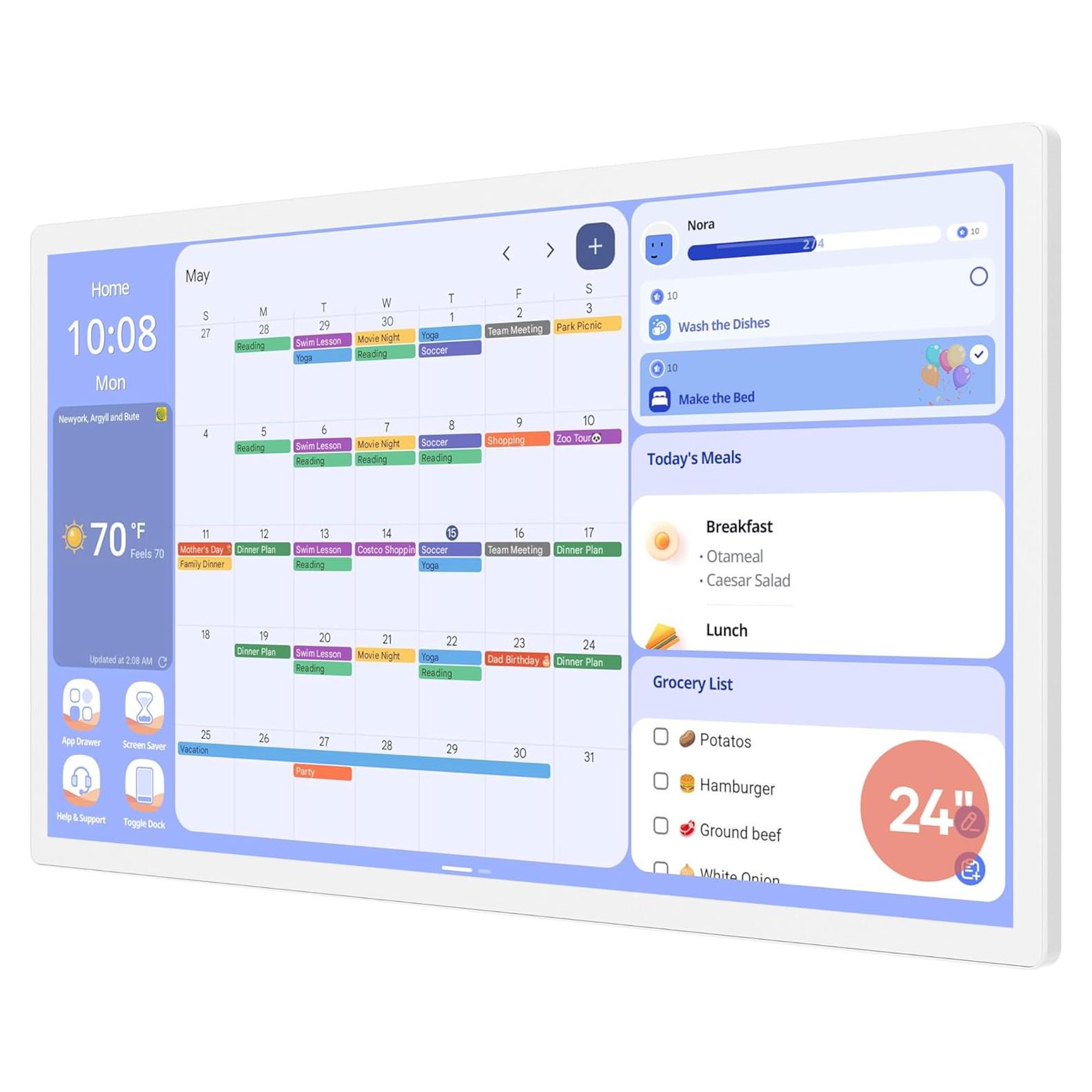 Calendario Digital Cozyla+ 60.96 cm Pared Blanco Táctil