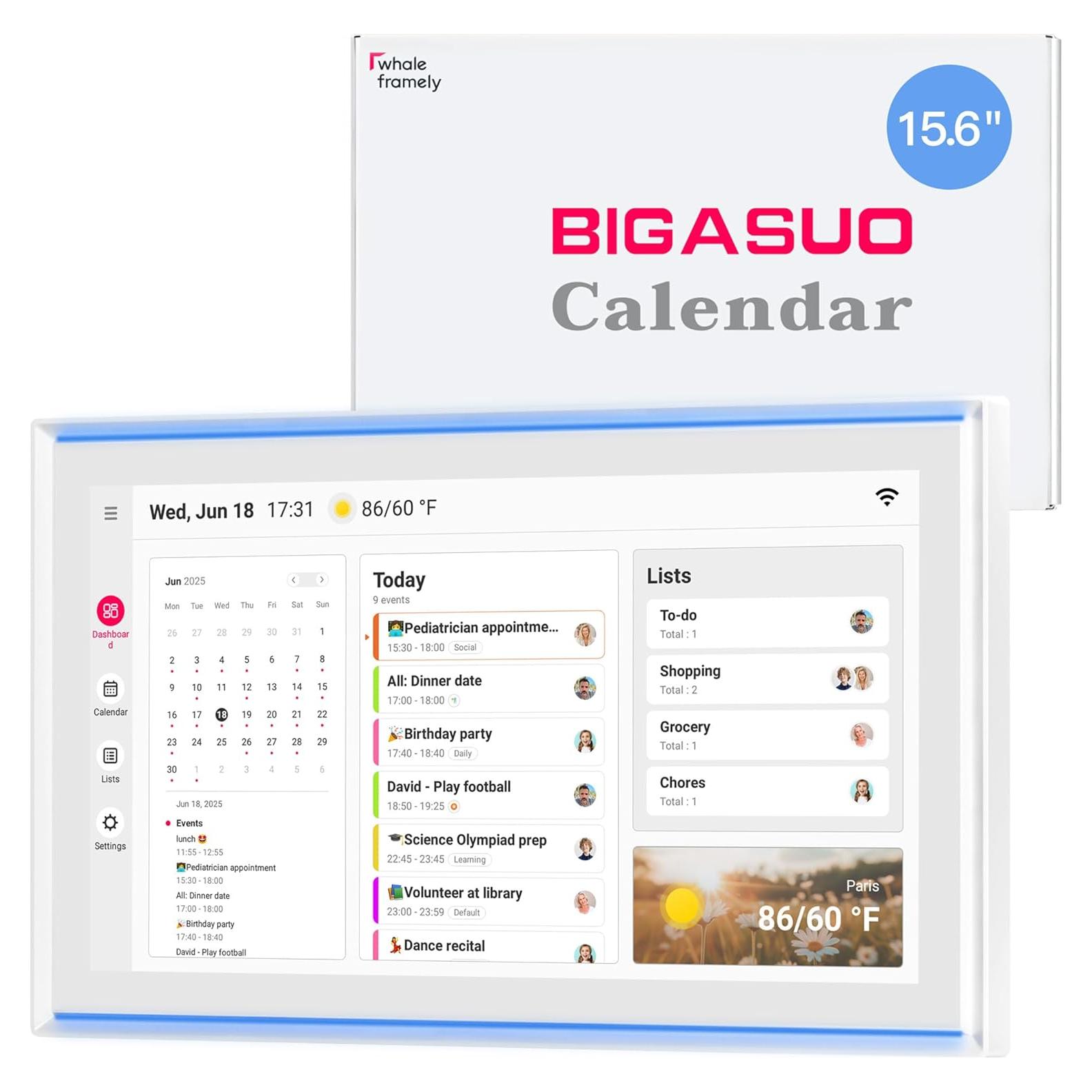Calendario Digital BIGASUO 15.6" Pantalla Táctil Full HD