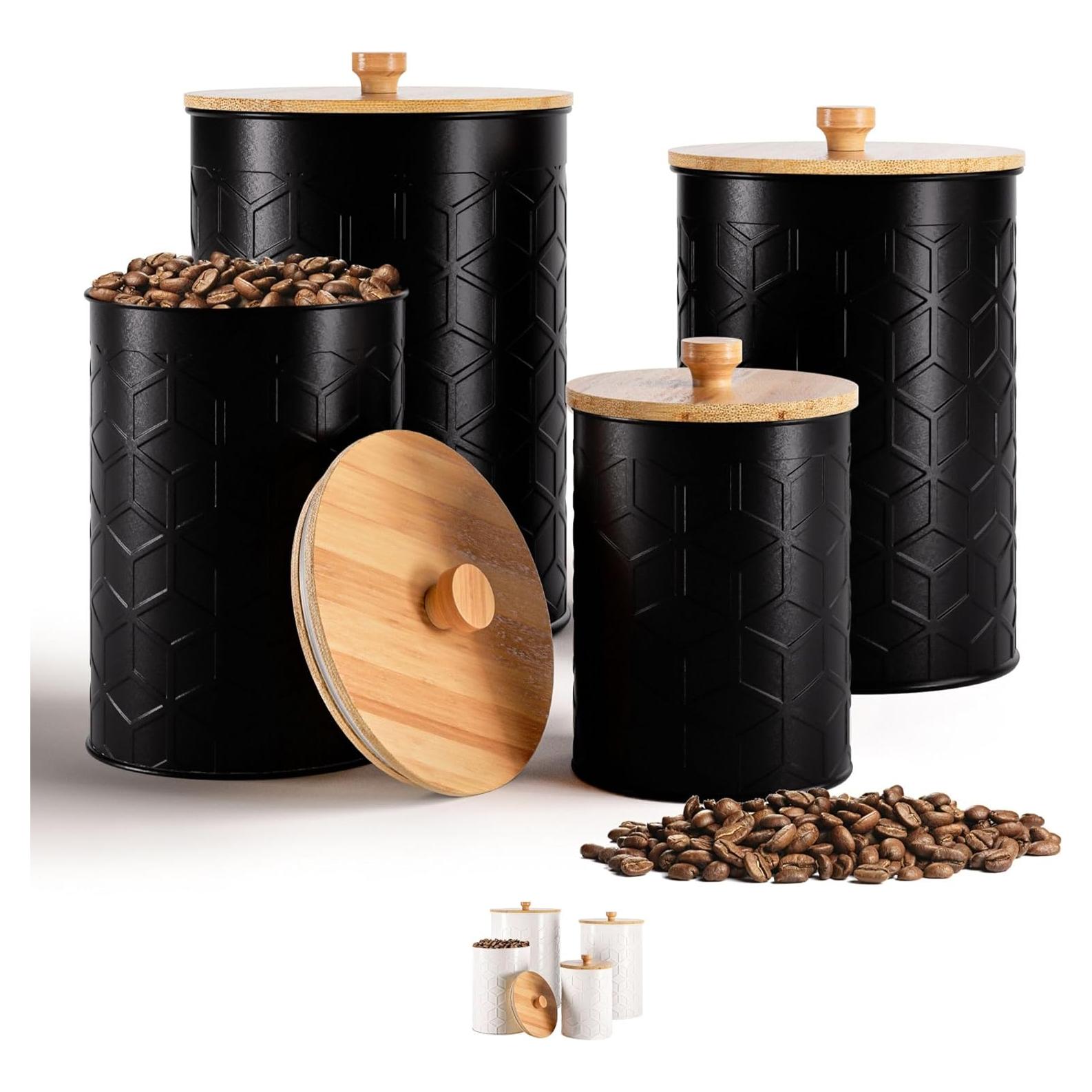 Juego de 4 Tarros de Cocina HB Design Co. Negro Texturizado