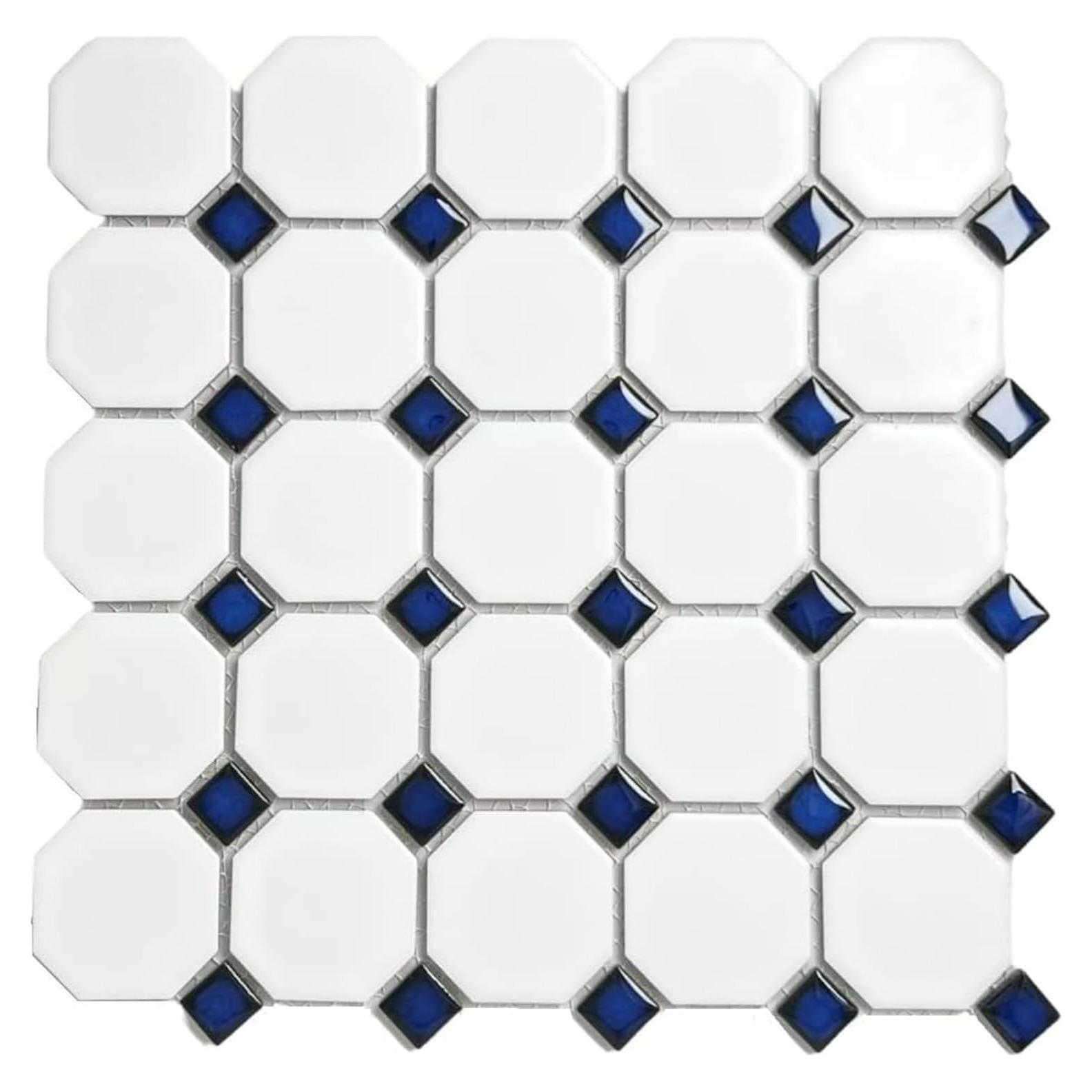 Mosaico de Porcelana Tenedos Octagonal Blanco Mate 5.56 cm