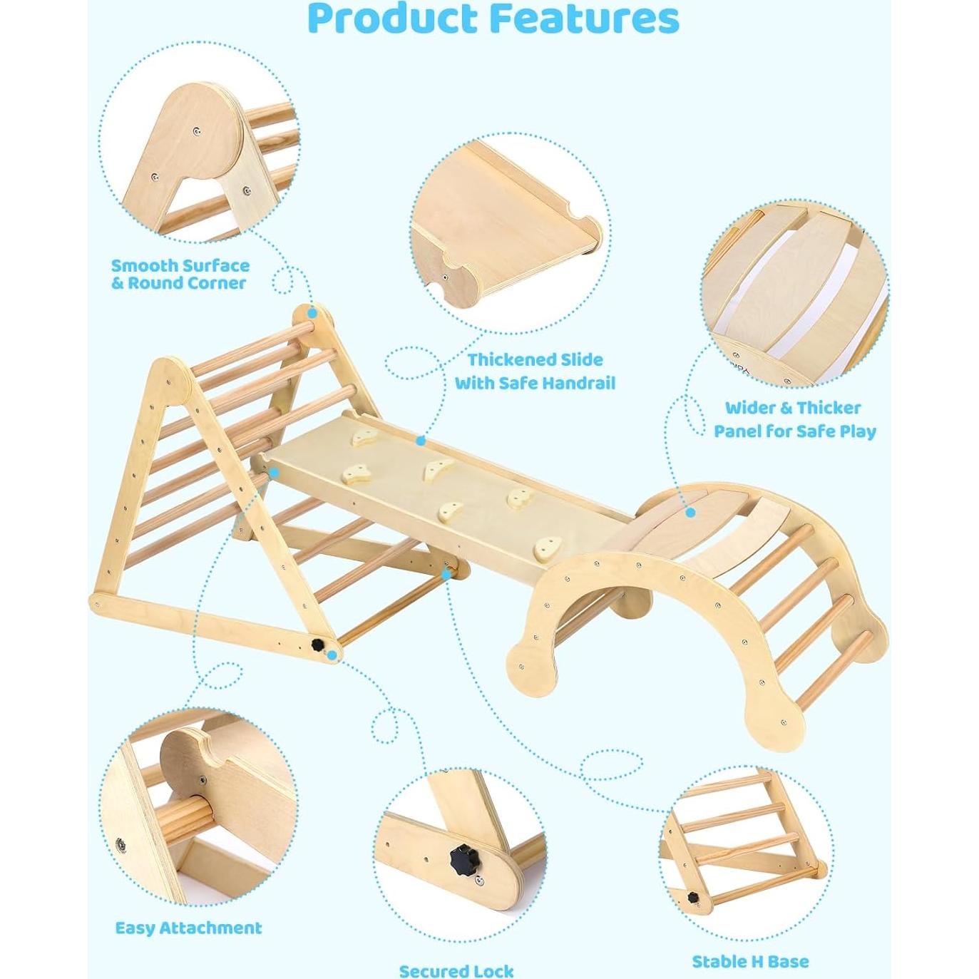 Conjunto Grande Triángulo Pikler YOLEO 7-en-1 para Niños 1-6 Años