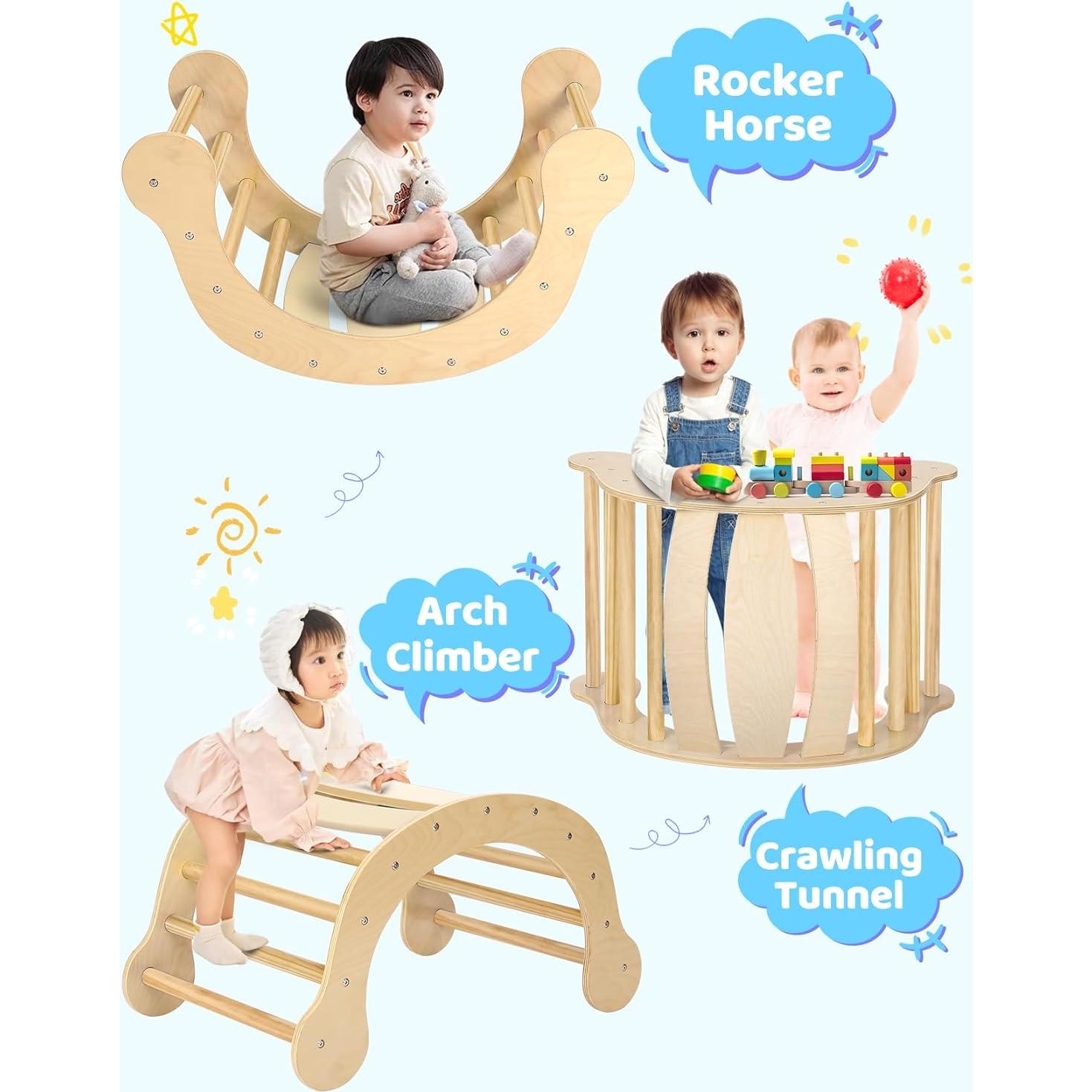 Conjunto Grande Triángulo Pikler YOLEO 7-en-1 para Niños 1-6 Años