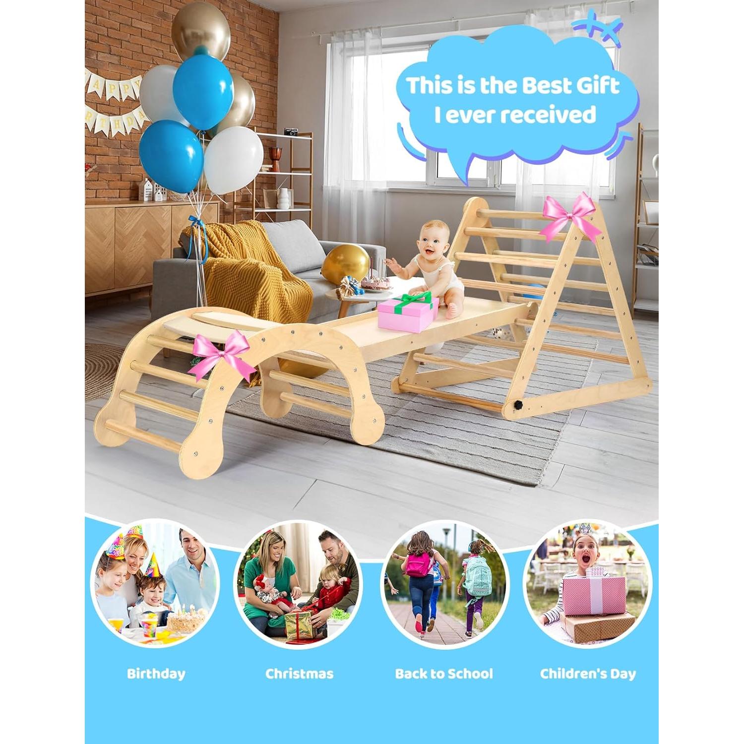 Conjunto Grande Triángulo Pikler YOLEO 7-en-1 para Niños 1-6 Años