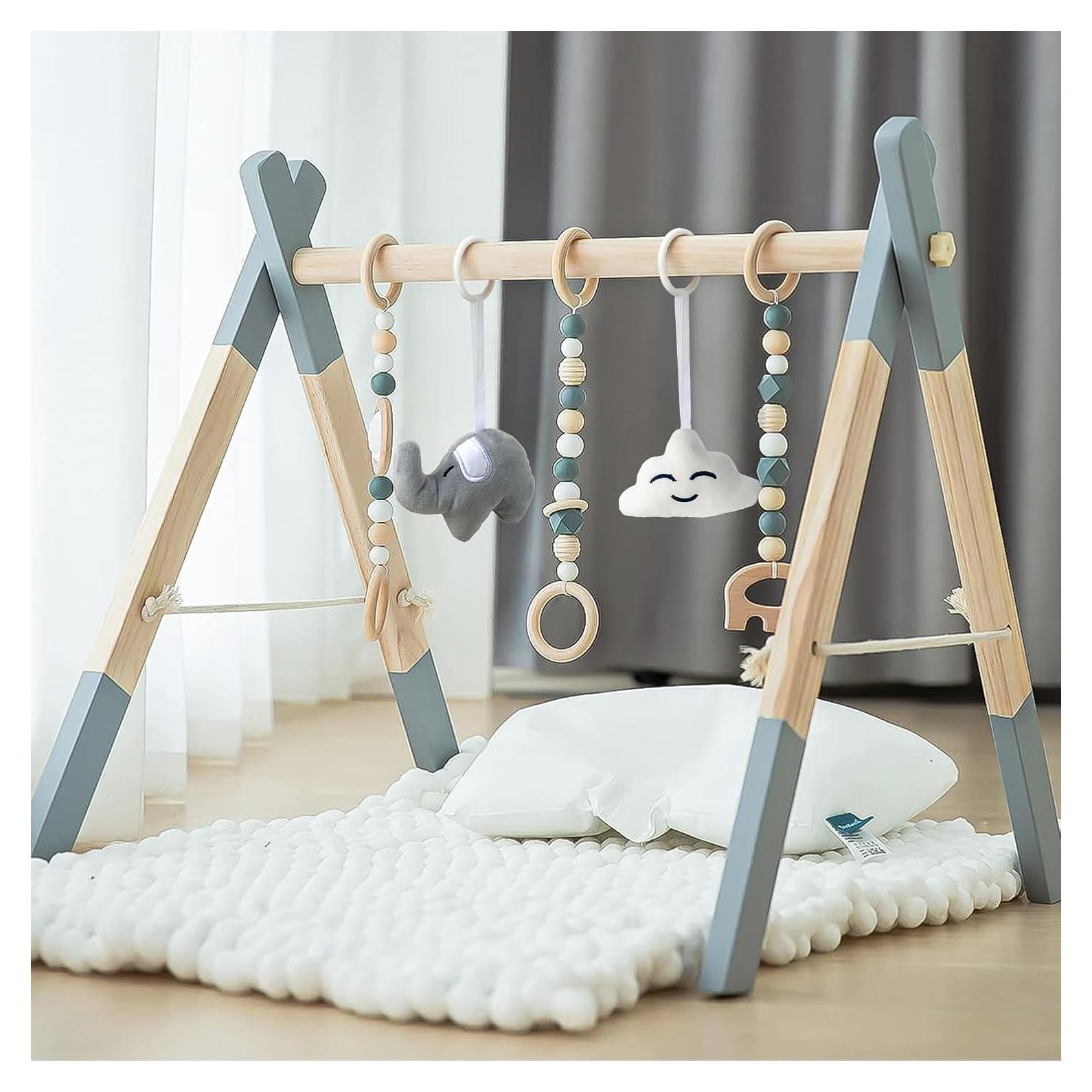 Gimnasio de Madera Plegable para Bebés - 5 Juguetes Incluidos