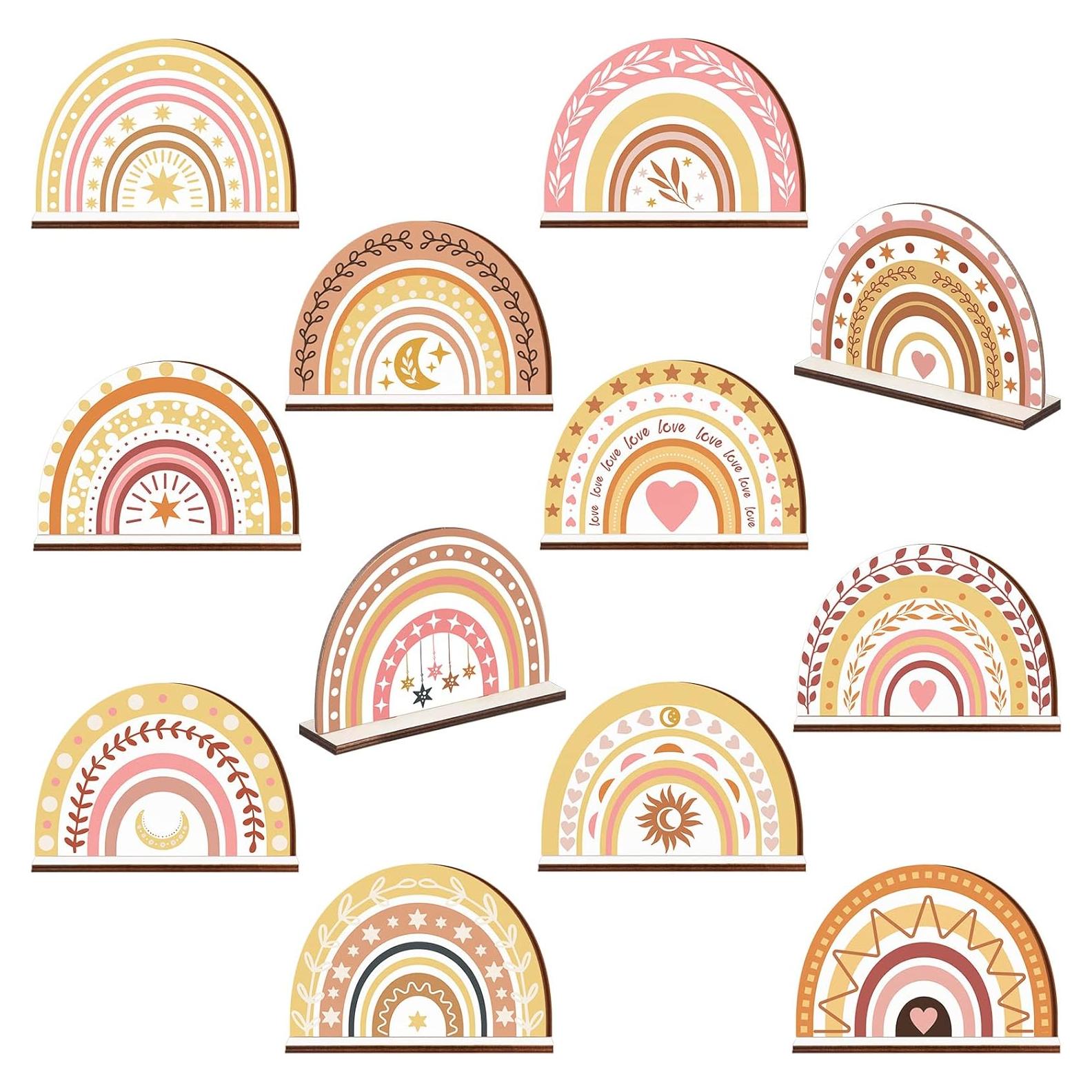 Centros de Mesa de Madera Arcoíris Geelin - 12 Pcs Boho
