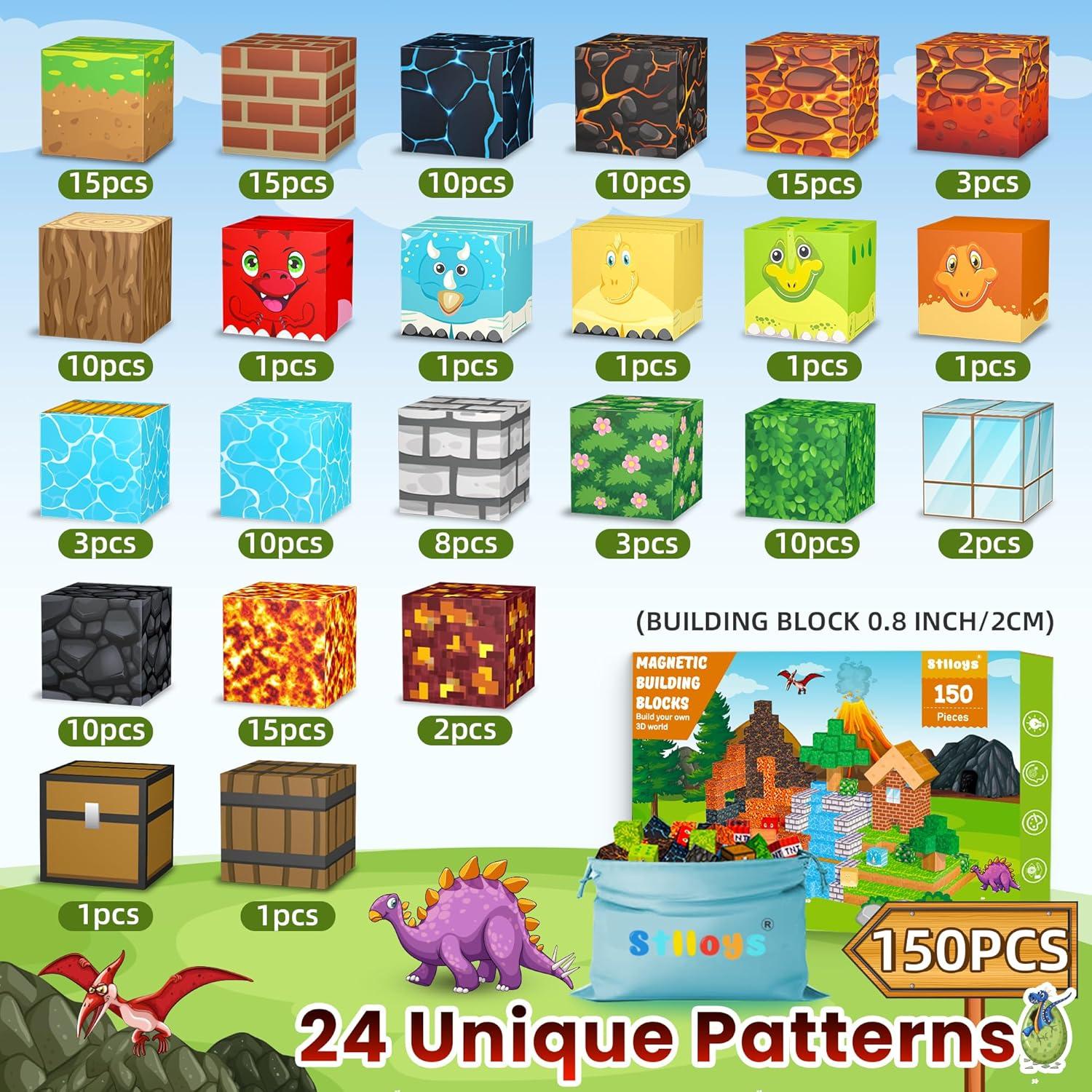 150 PCS Bloques Magnéticos de Dinosaurios Stlloys para Niños 3-8 Años