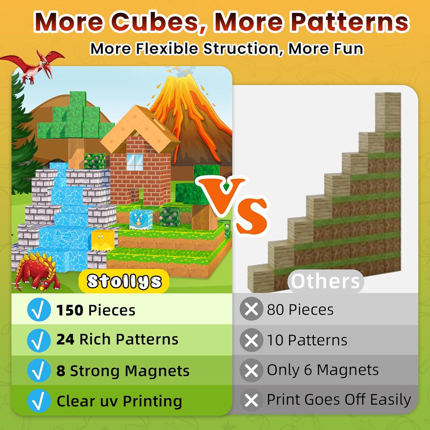 150 PCS Bloques Magnéticos de Dinosaurios Stlloys para Niños 3-8 Años