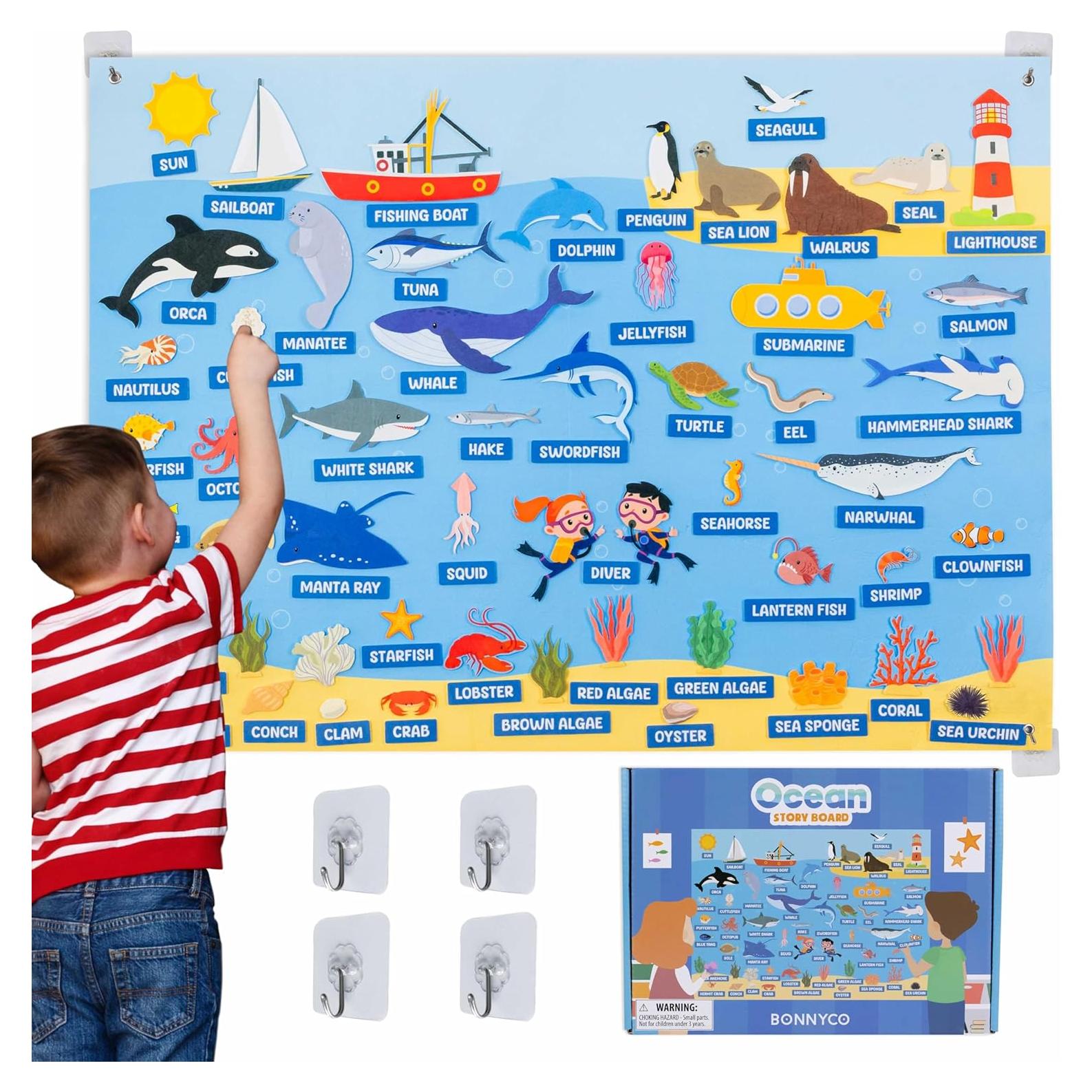 Tablero de Fieltro Bonnyco con 107 Figuras Marinas 115x82cm