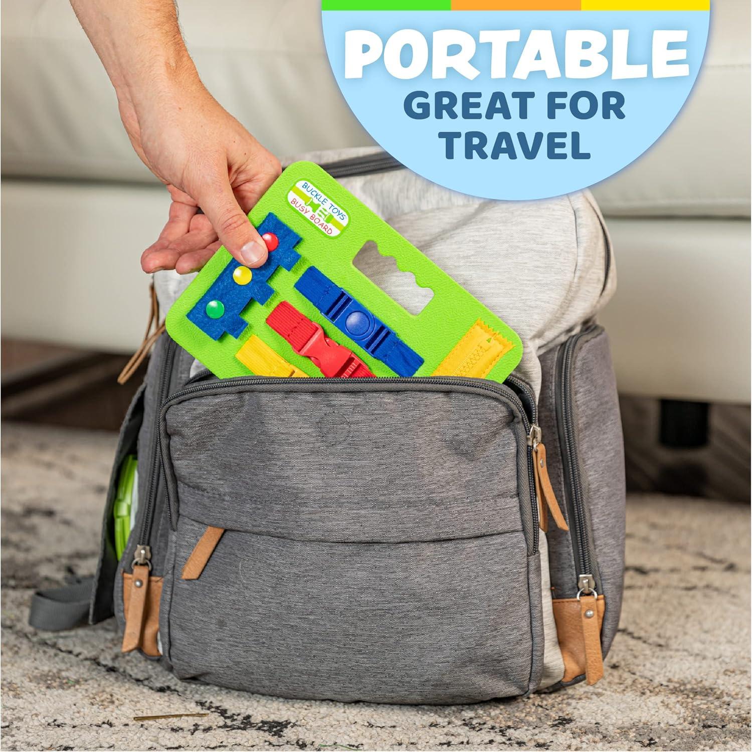 Tablero Ocupado Mini Buckle Toys Verde - Juguete Montessori 20x15cm