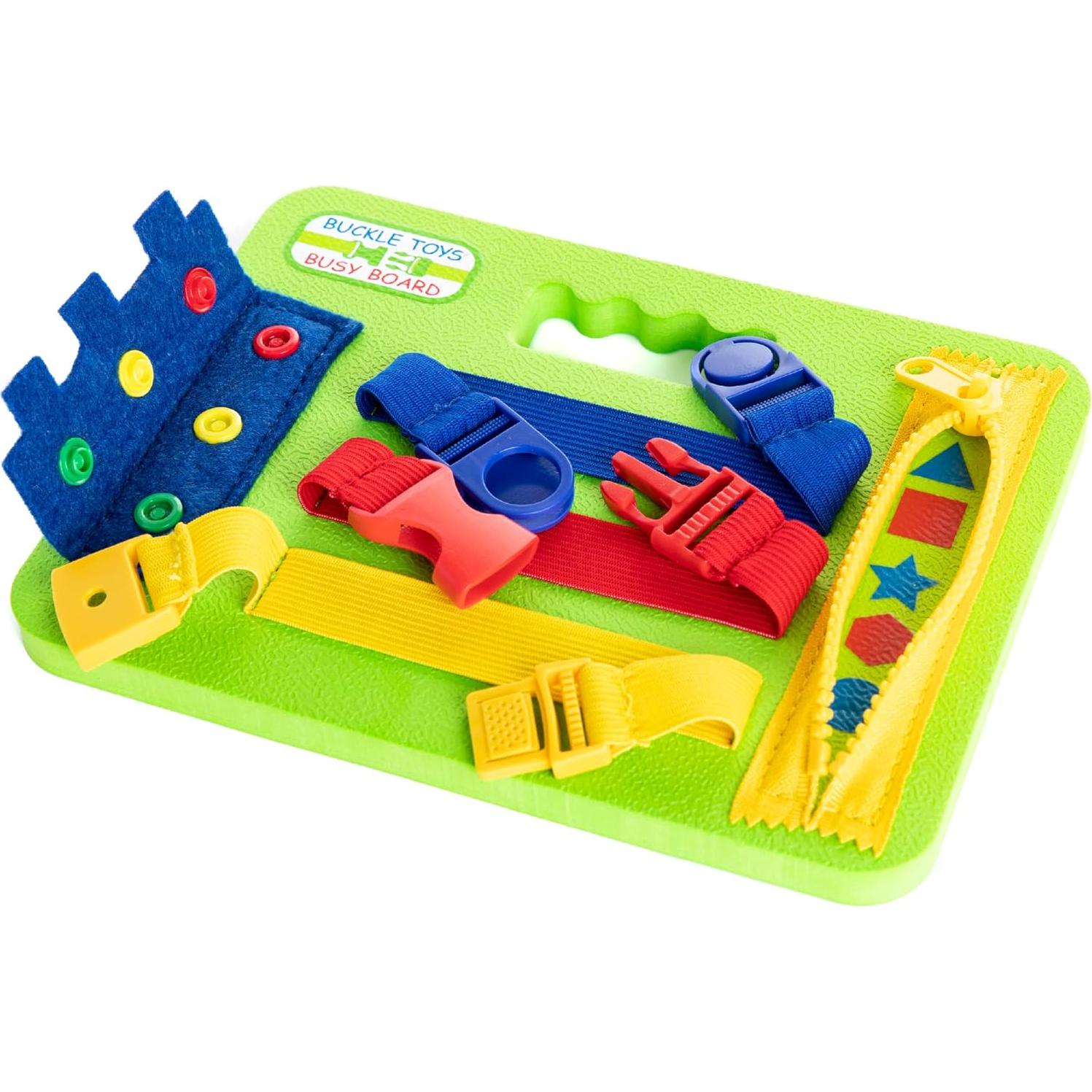 Tablero Ocupado Mini Buckle Toys Verde - Juguete Montessori 20x15cm