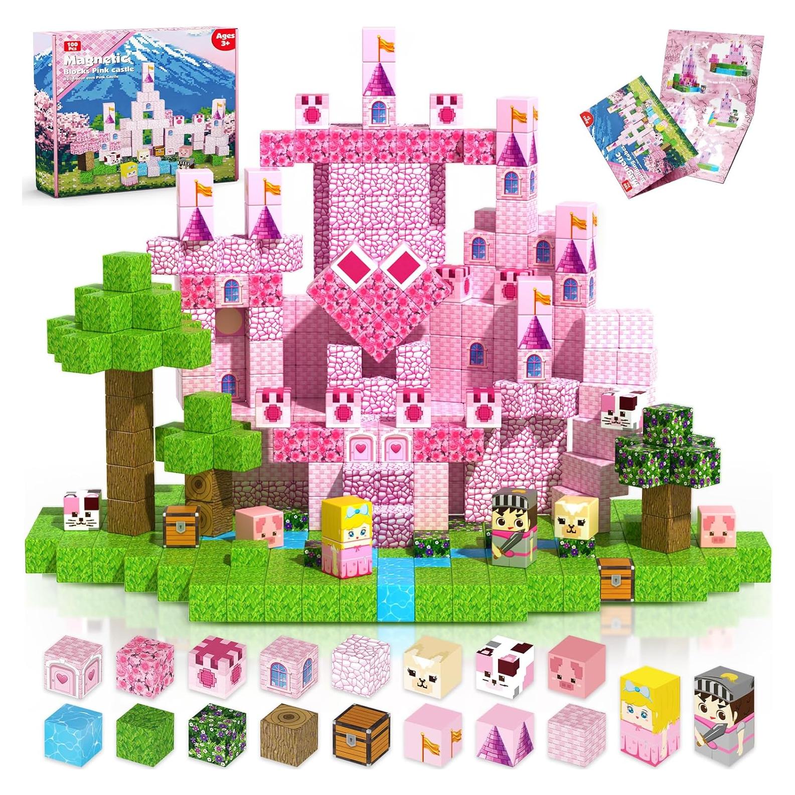 Bloques Magnéticos Magneverse 100PCS Castillo Rosa para Niños