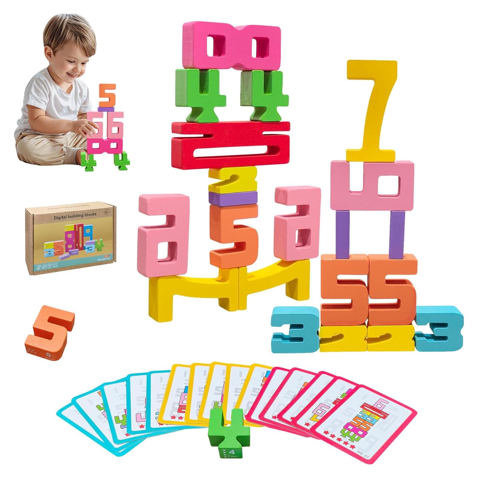 20 Bloques de Construcción de Números de Madera Montessori