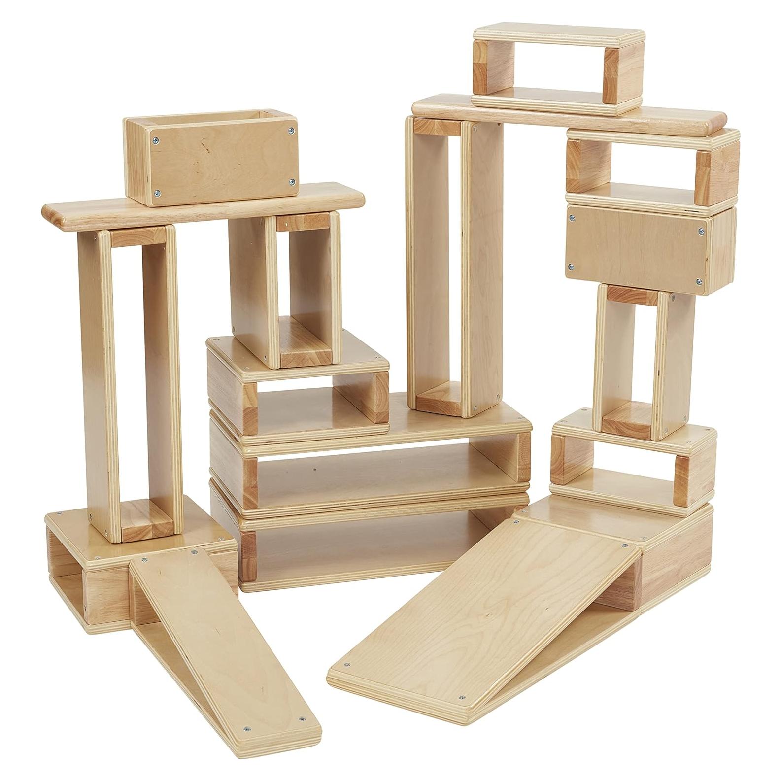 Juego de Bloques Huecos ECR4Kids - 18 Piezas de Madera Natural