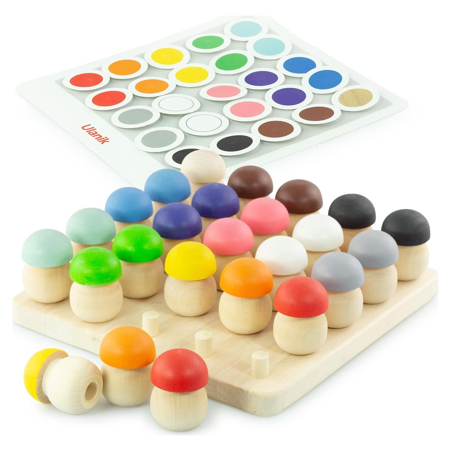 Juguetes Montessori Ulanik - Juego de Hongos de Madera 25 pcs