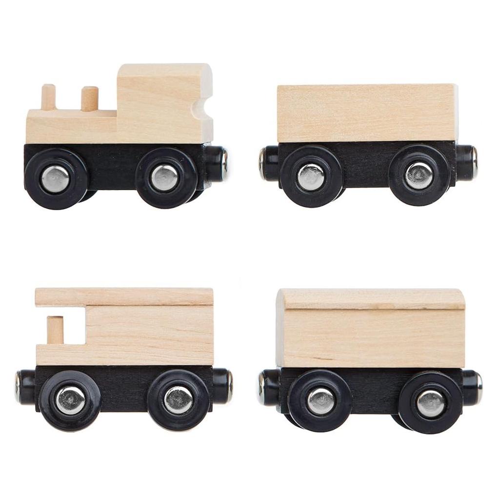 Vagones de Tren de Madera Sin Pintar ORBRIUM - 4 Piezas