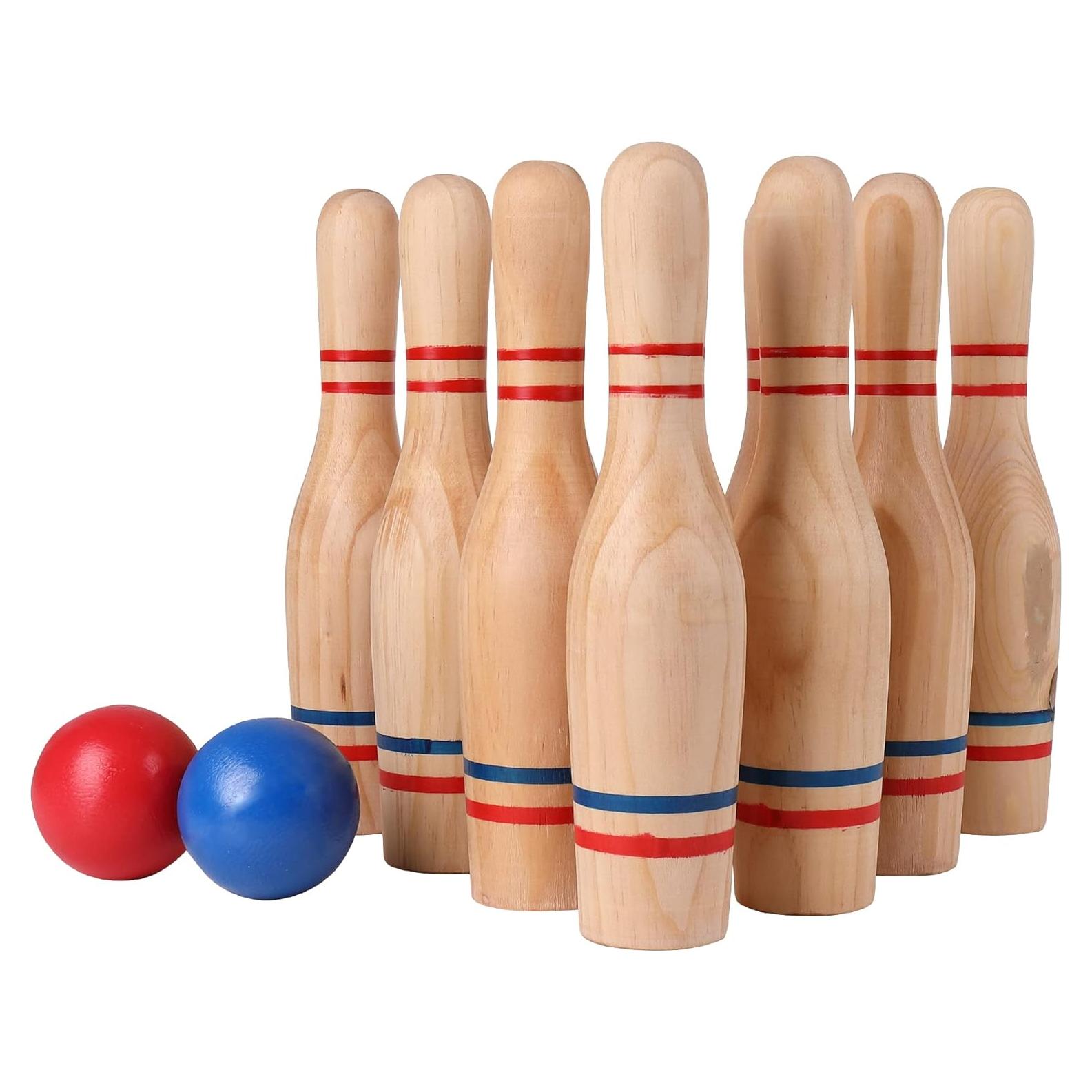 Conjunto de bolos de césped de madera STERLING 28 cm - 10 pines y 2 bolas