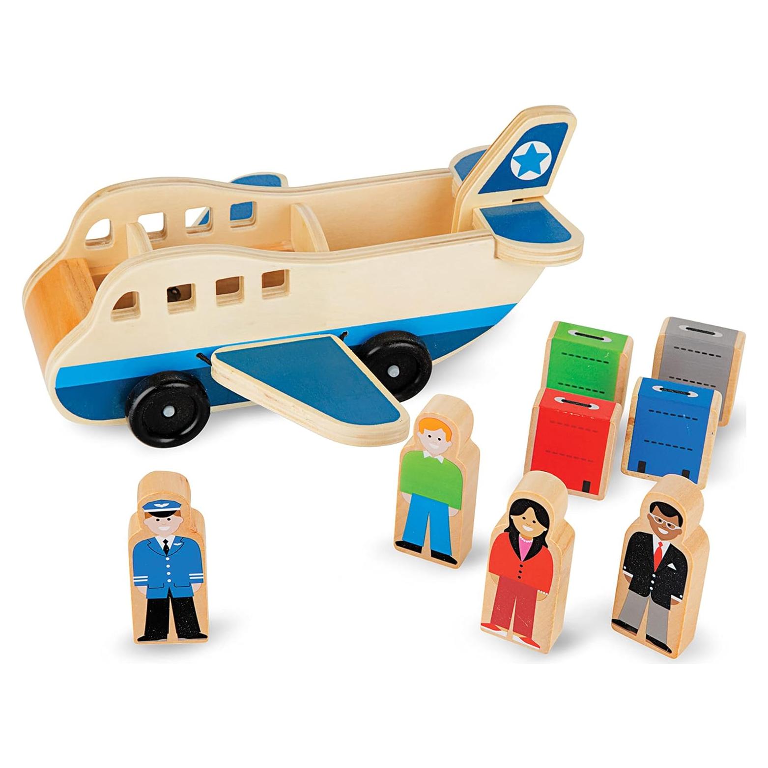 Juego de Avión de Madera Melissa & Doug con 4 Figuras y 4 Maletas